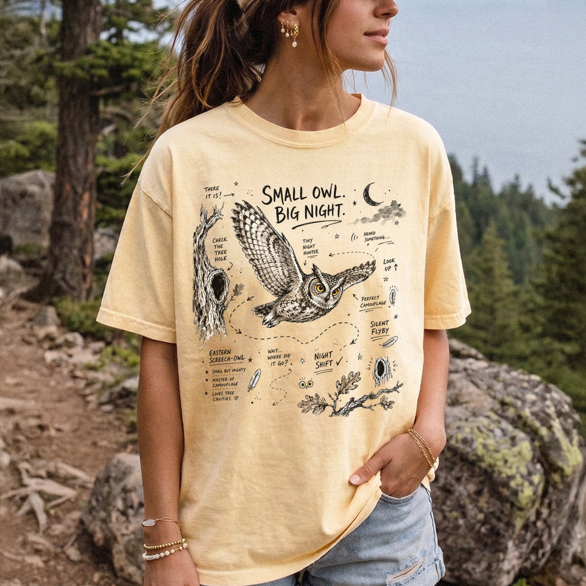 Small Owl Big Night Comfort Colors Shirt – Eastern Screech Owl Tee
