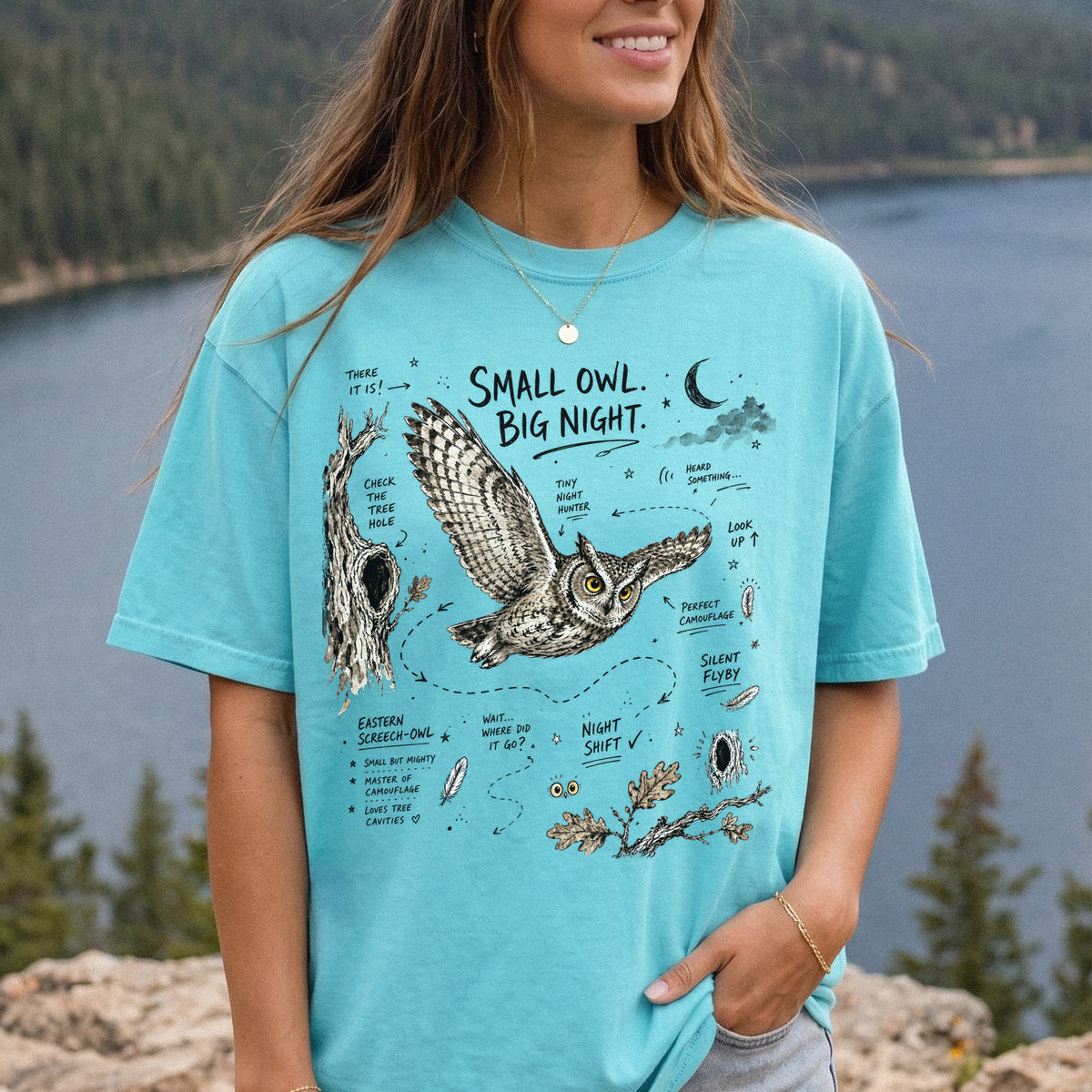 Small Owl Big Night Comfort Colors Shirt – Eastern Screech Owl Tee