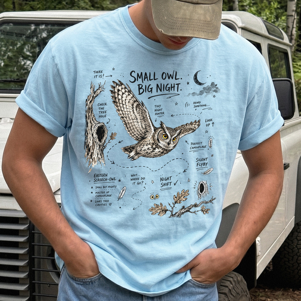 Small Owl Big Night Comfort Colors Shirt – Eastern Screech Owl Tee