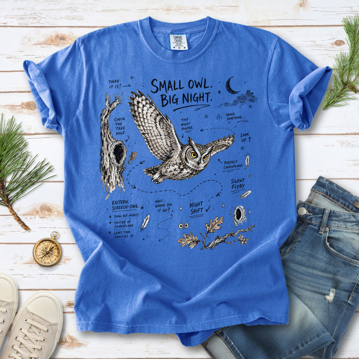 Small Owl Big Night Comfort Colors Shirt – Eastern Screech Owl Tee