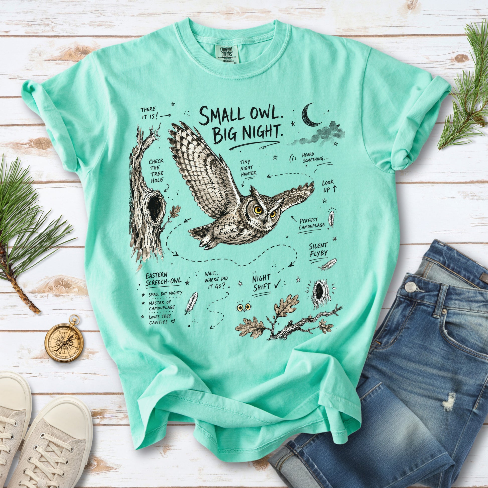 Small Owl Big Night Comfort Colors Shirt – Eastern Screech Owl Tee