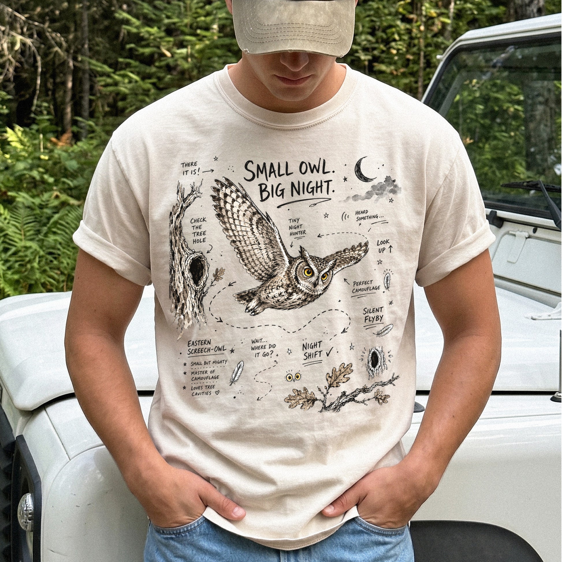 Small Owl Big Night Comfort Colors Shirt – Eastern Screech Owl Tee