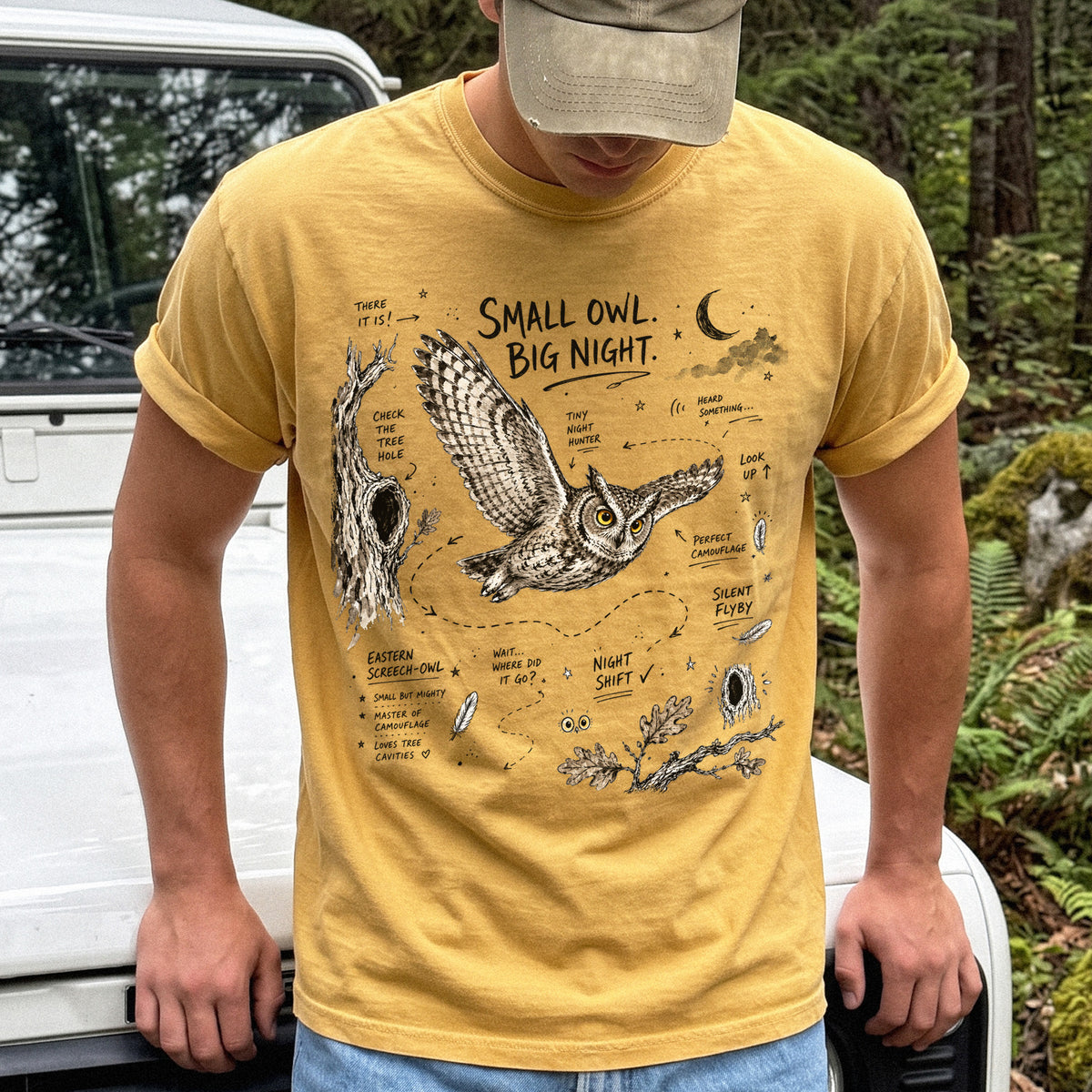 Small Owl Big Night Comfort Colors Shirt – Eastern Screech Owl Tee