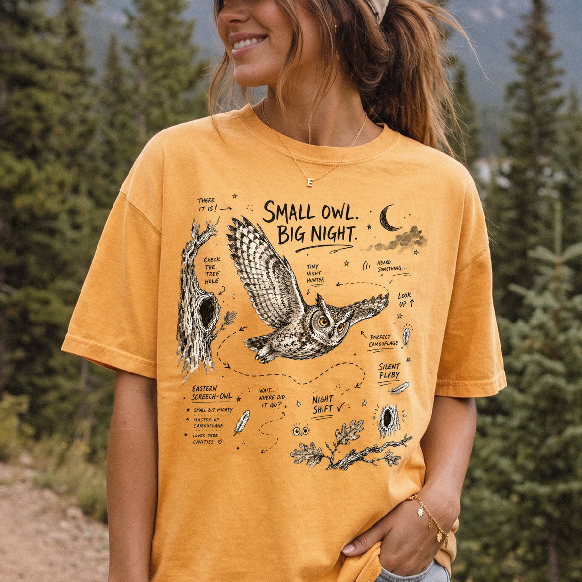 Small Owl Big Night Comfort Colors Shirt – Eastern Screech Owl Tee