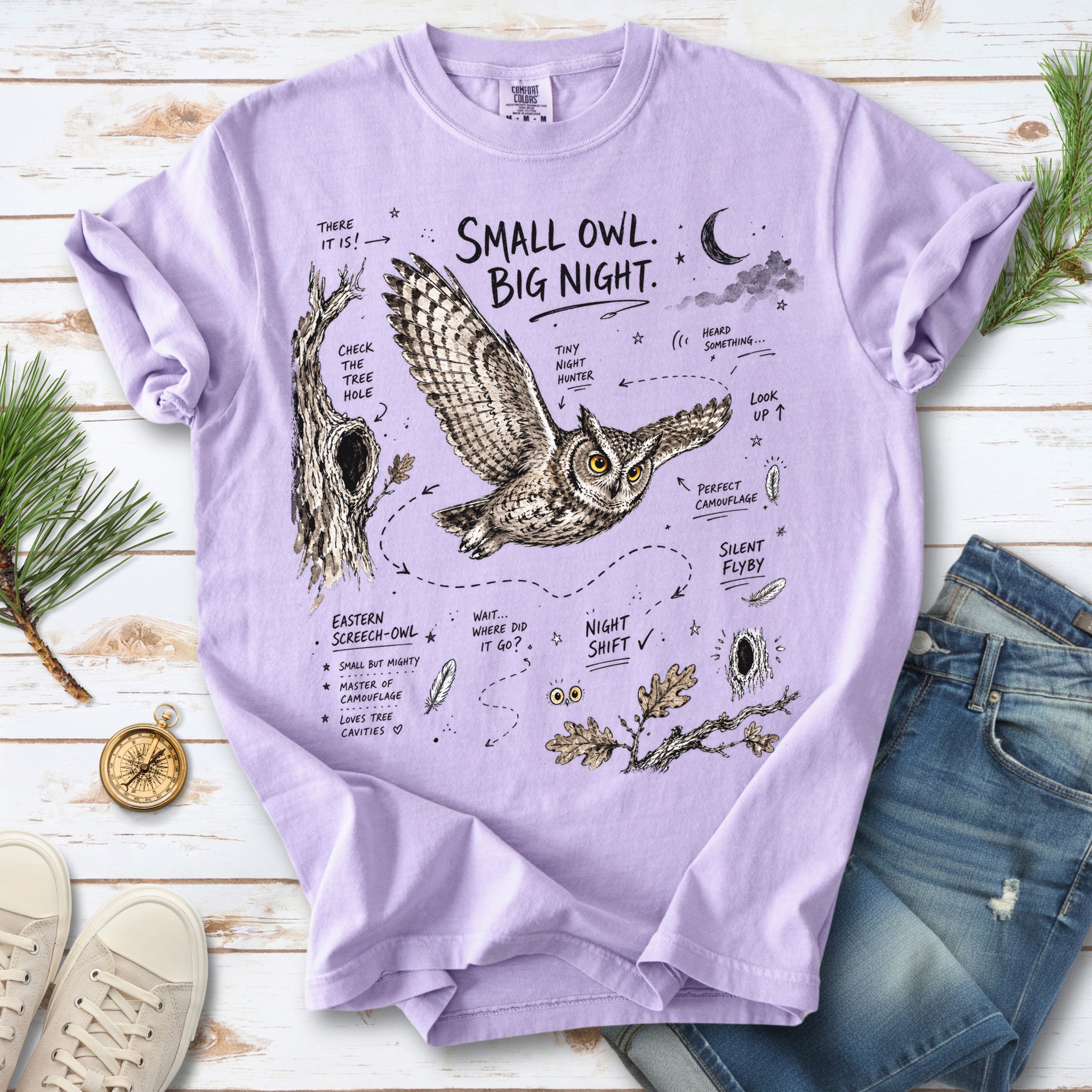 Small Owl Big Night Comfort Colors Shirt – Eastern Screech Owl Tee