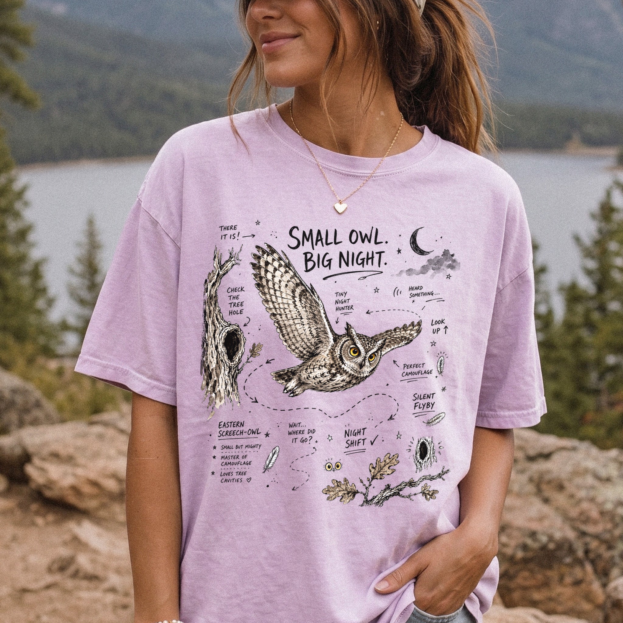 Small Owl Big Night Comfort Colors Shirt – Eastern Screech Owl Tee
