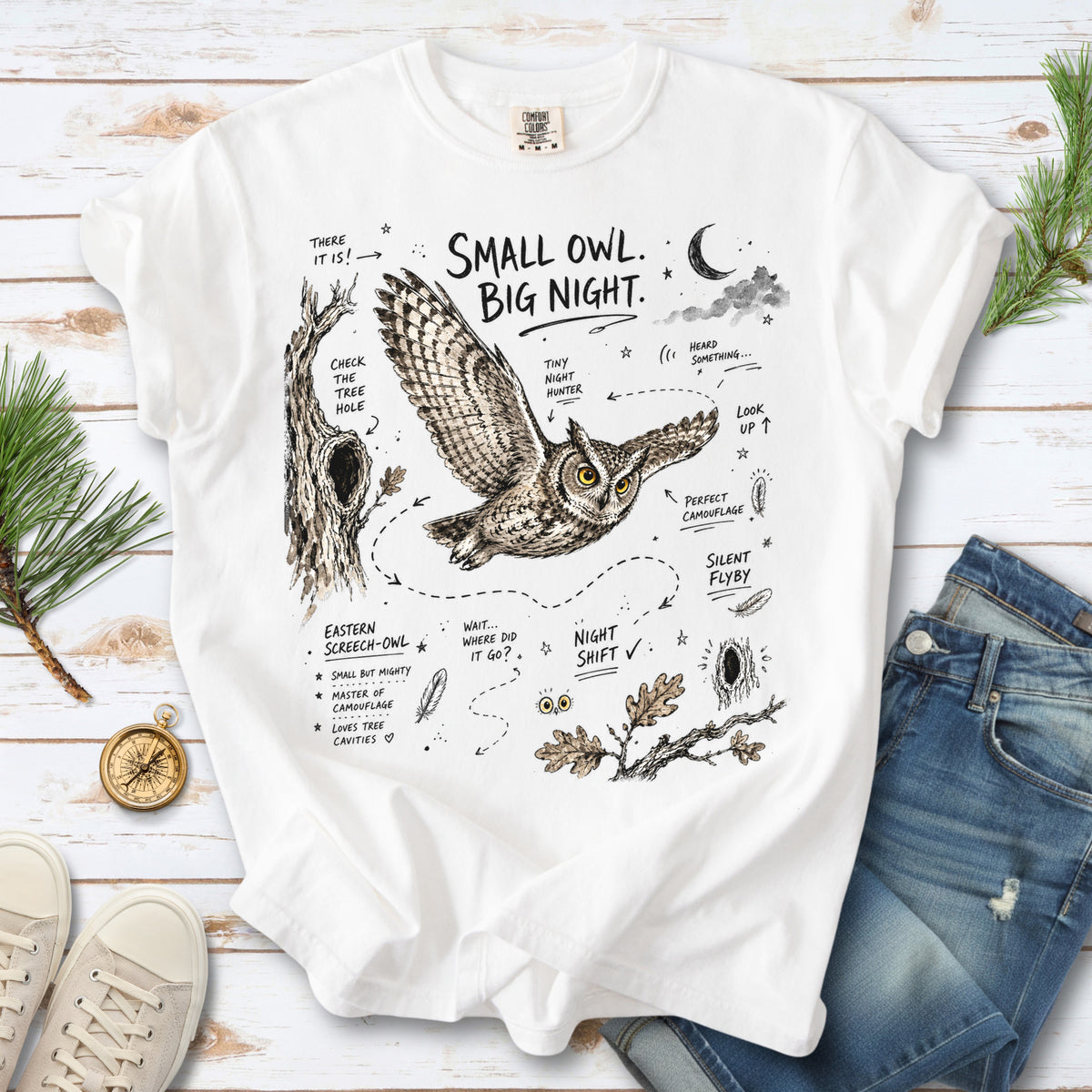Small Owl Big Night Comfort Colors Shirt – Eastern Screech Owl Tee