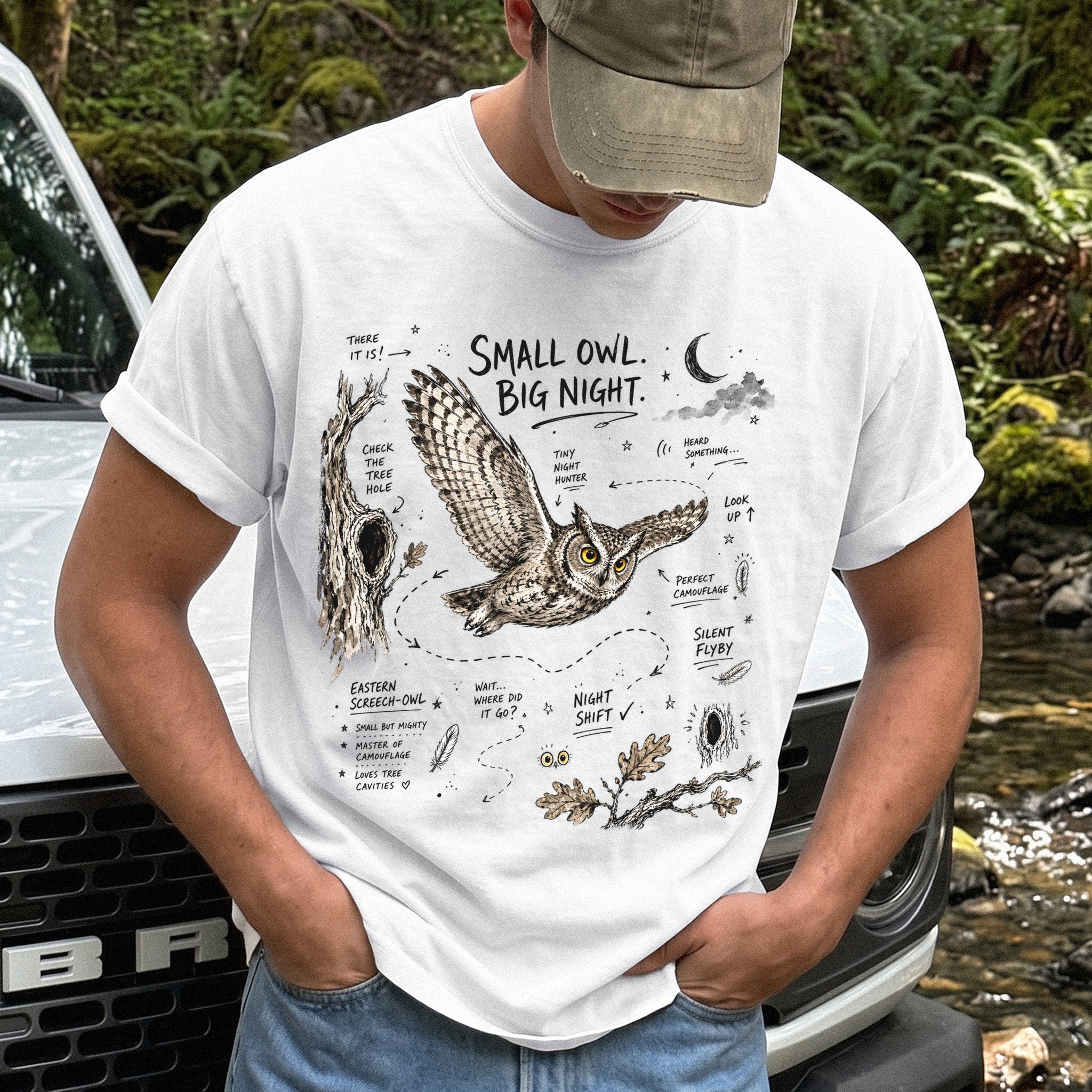 Small Owl Big Night Comfort Colors Shirt – Eastern Screech Owl Tee