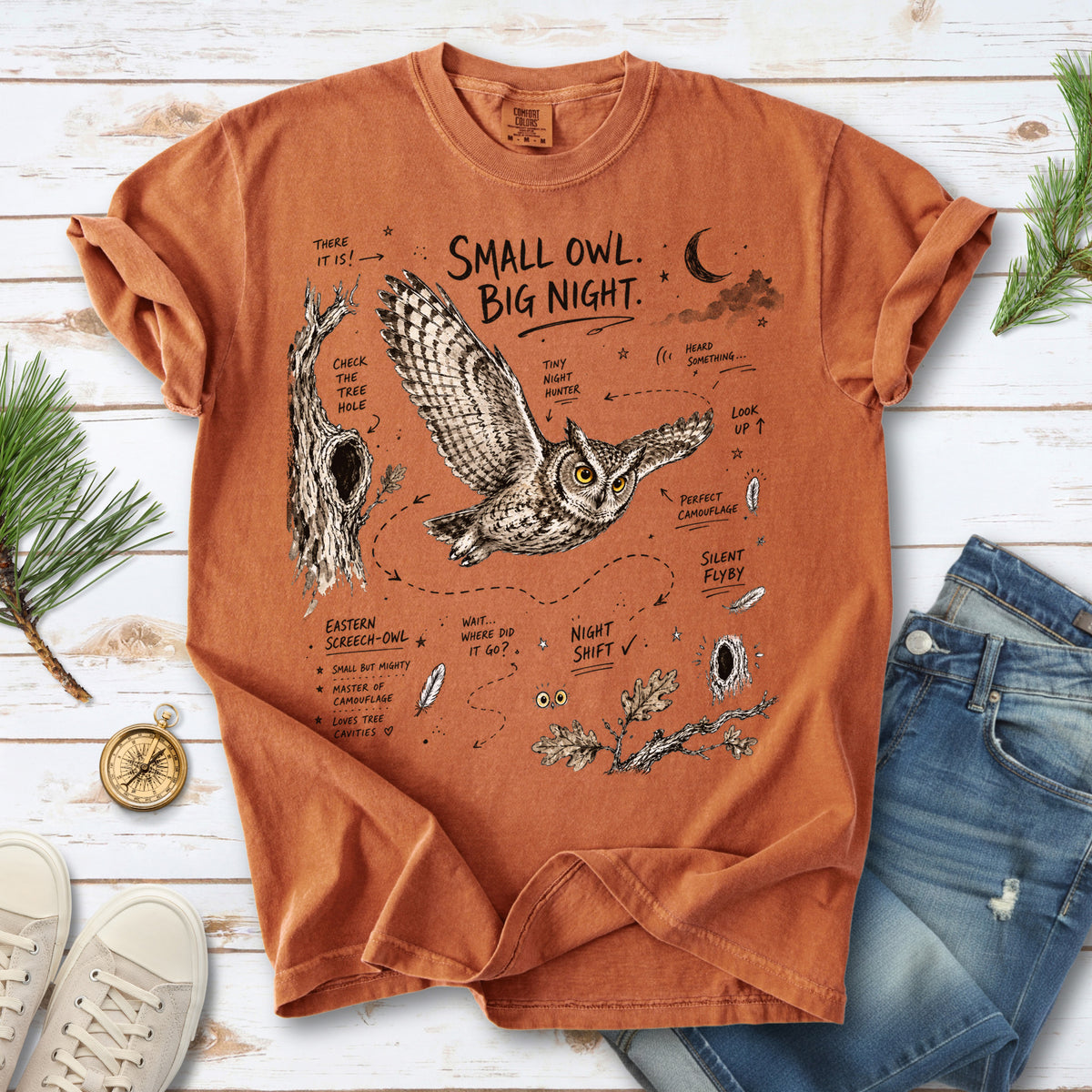 Small Owl Big Night Comfort Colors Shirt – Eastern Screech Owl Tee