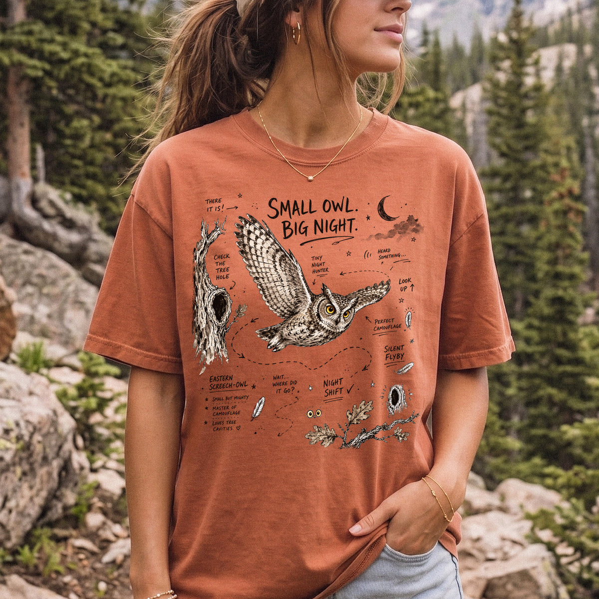 Small Owl Big Night Comfort Colors Shirt – Eastern Screech Owl Tee
