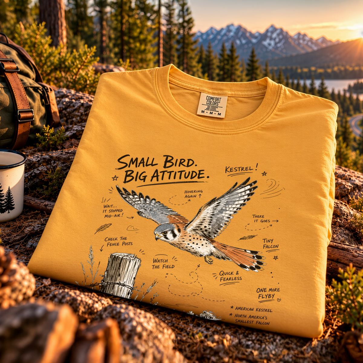 Small Bird, Big Attitude Comfort Colors Shirt – American Kestrel Tee