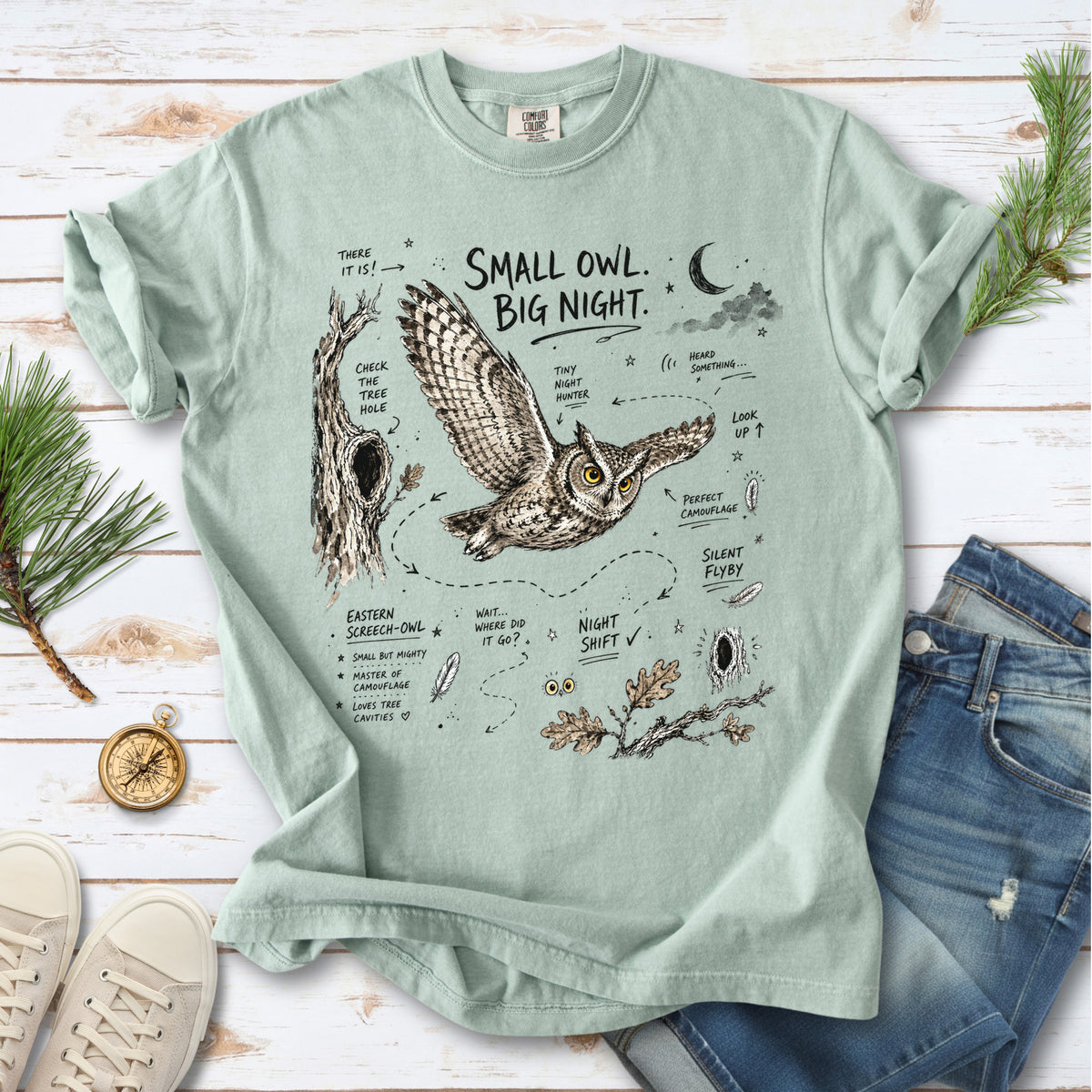 Small Owl Big Night Comfort Colors Shirt – Eastern Screech Owl Tee
