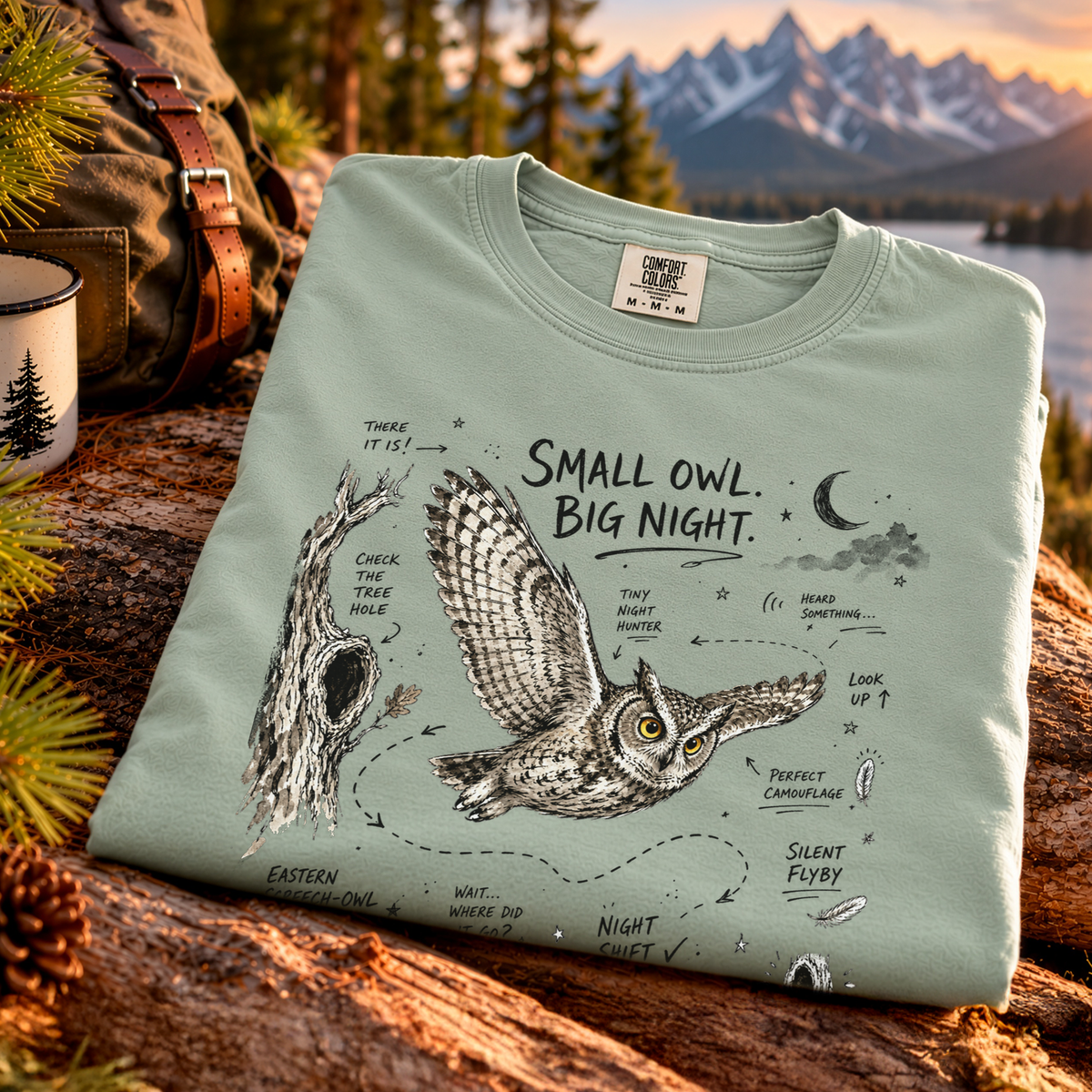 Small Owl Big Night Comfort Colors Shirt – Eastern Screech Owl Tee