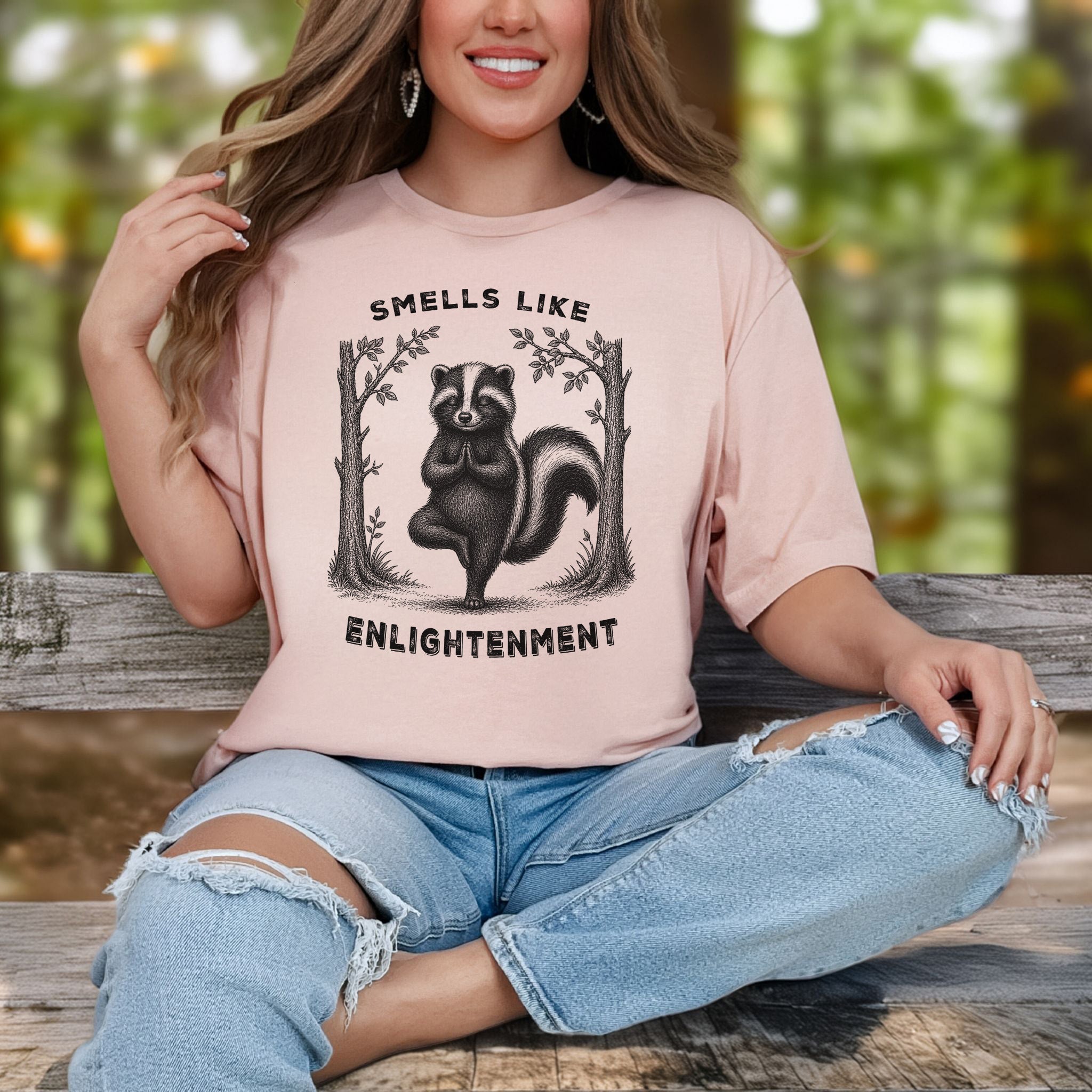Smells Like Enlightenment Funny Skunk Yoga Nature Lover Gift T-Shirt