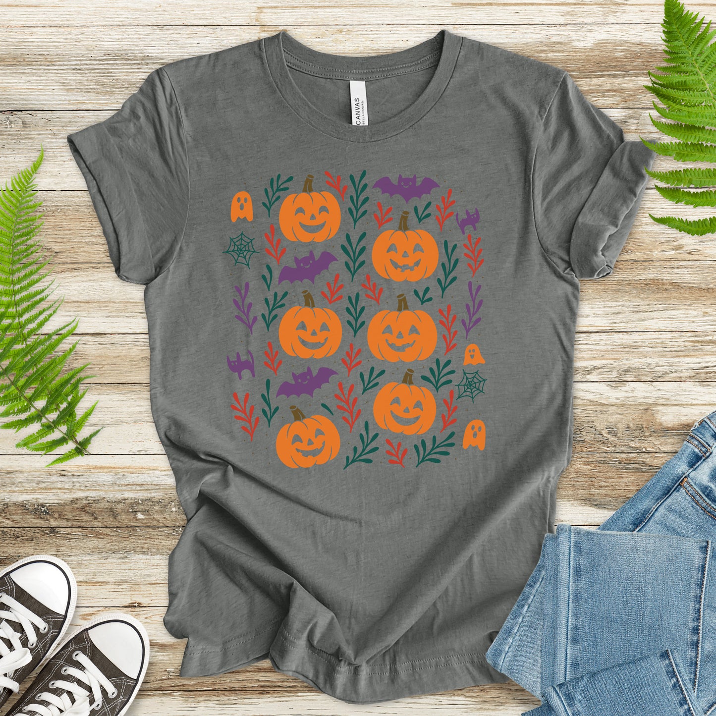 Pumpkin Bats Halloween T-Shirt – Cute Spooky Doodles Fall Tee