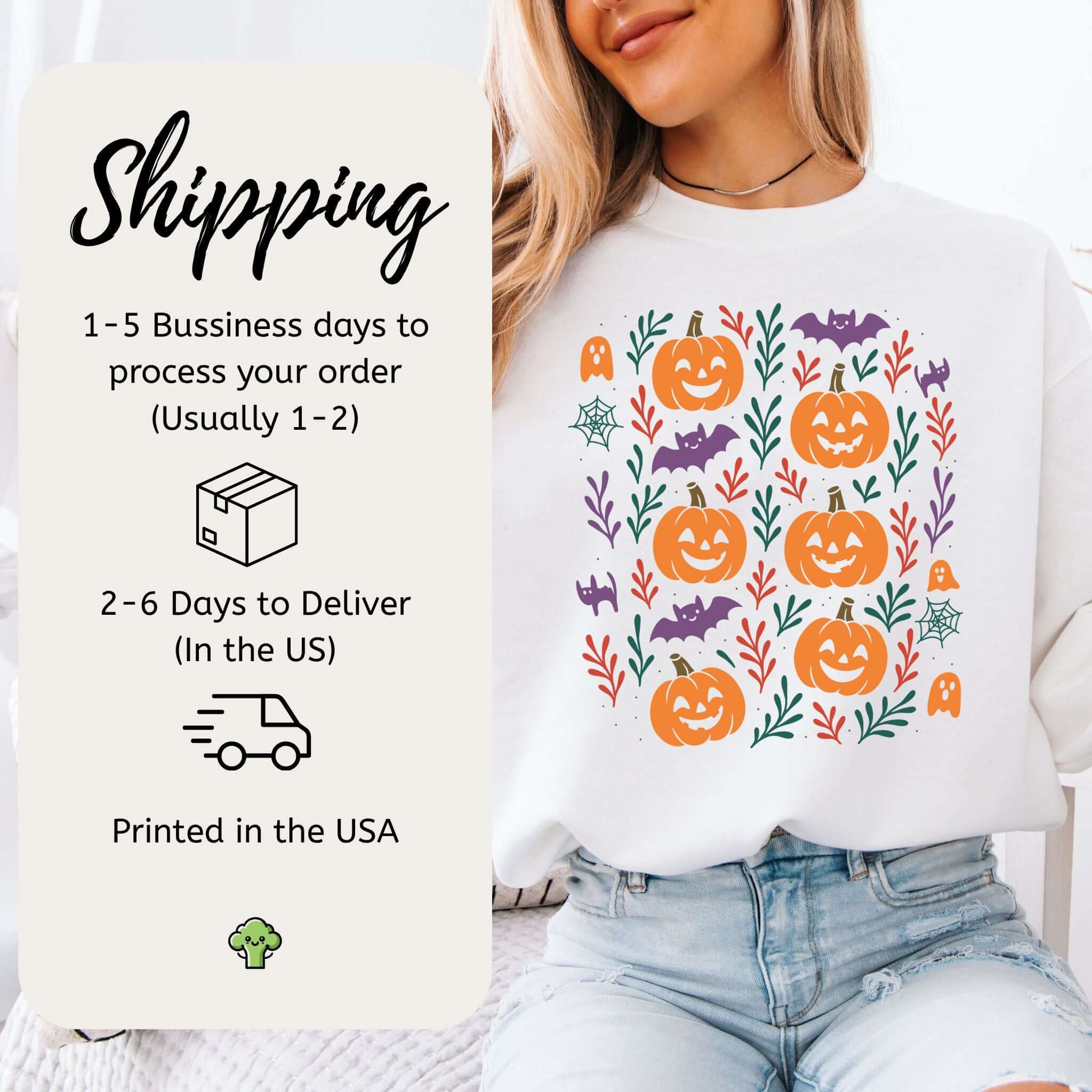 Cute Pumpkin Bats Halloween Sweatshirt – Spooky Doodles Fall Sweater for Women