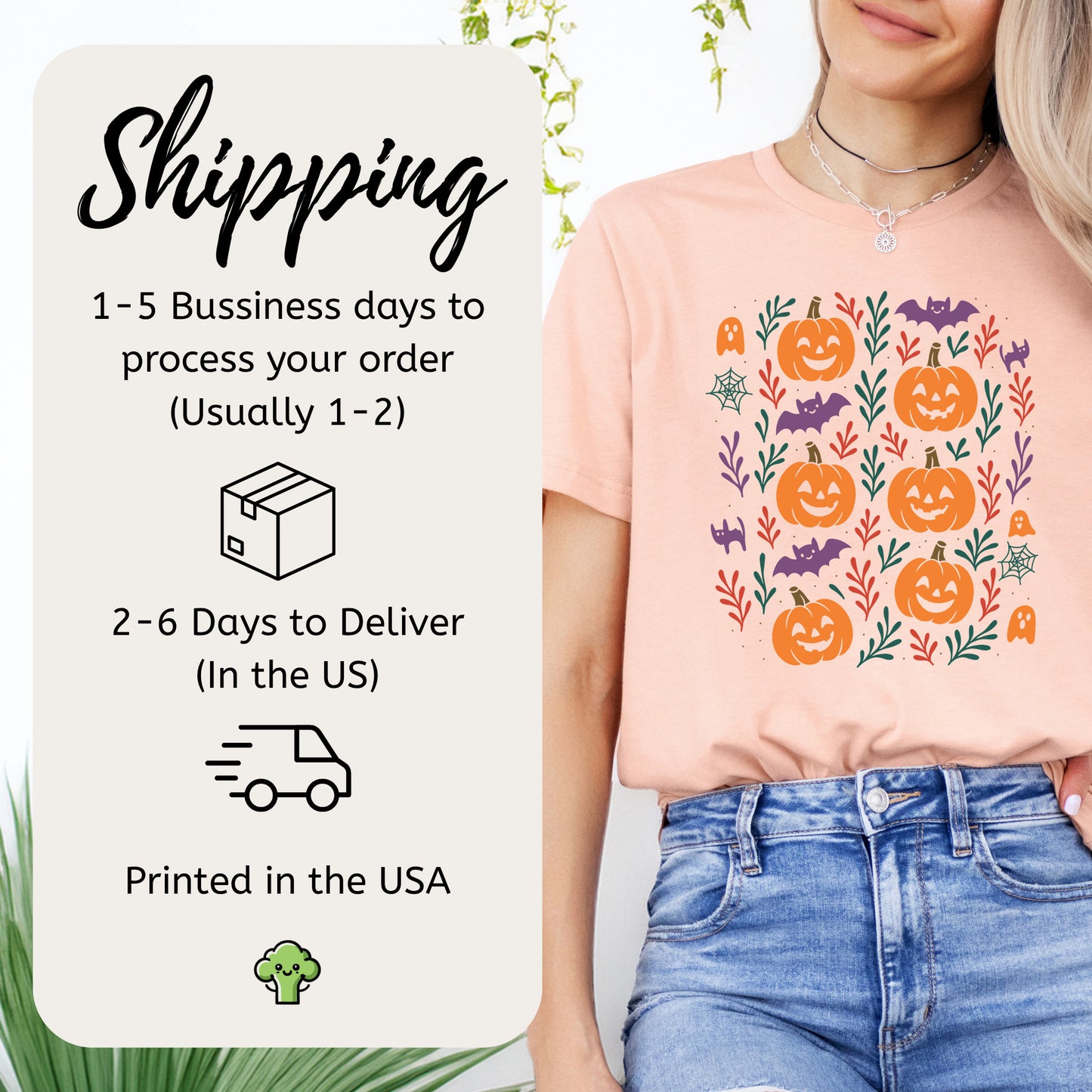 Pumpkin Bats Halloween T-Shirt – Cute Spooky Doodles Fall Tee