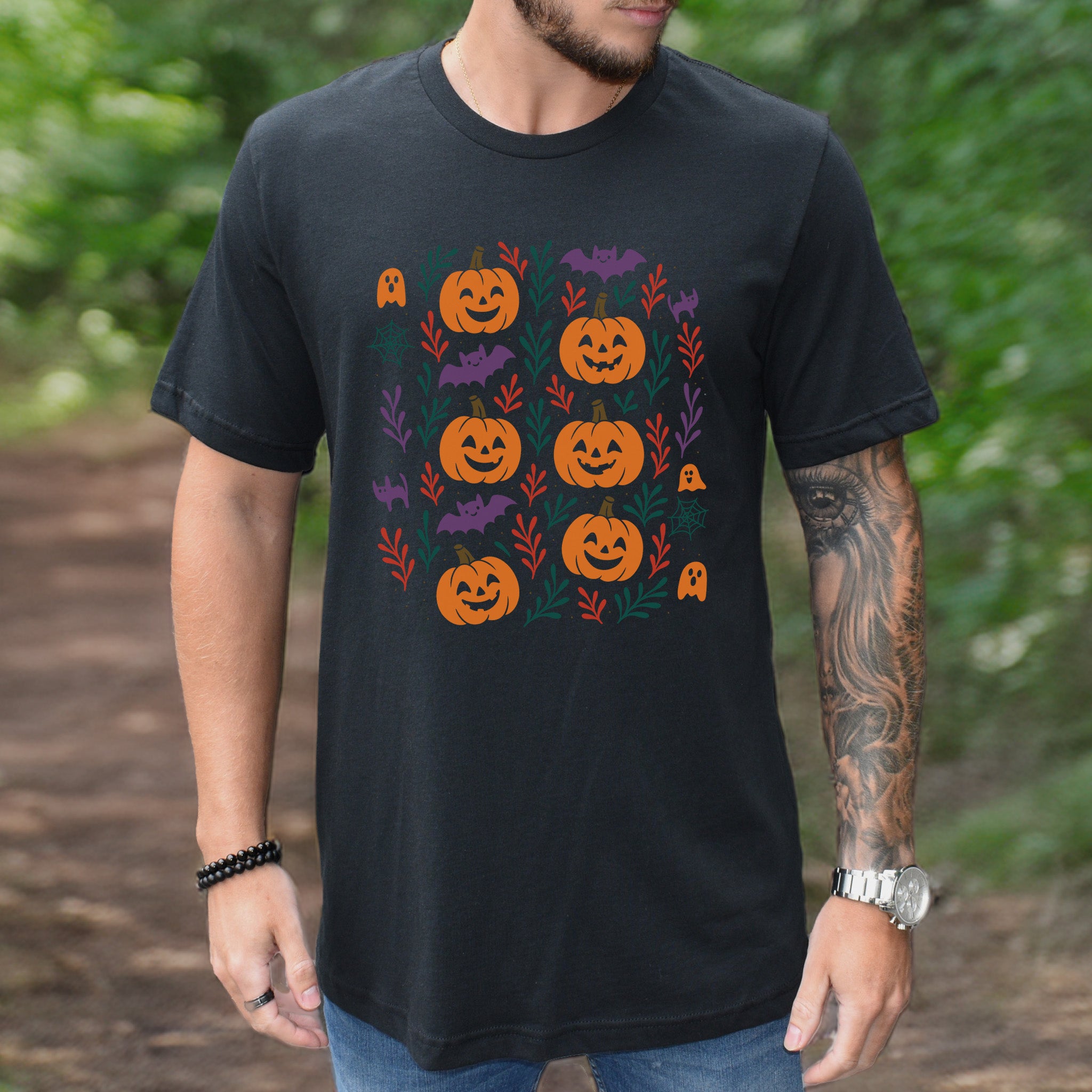 Pumpkin Bats Halloween T-Shirt – Cute Spooky Doodles Fall Tee