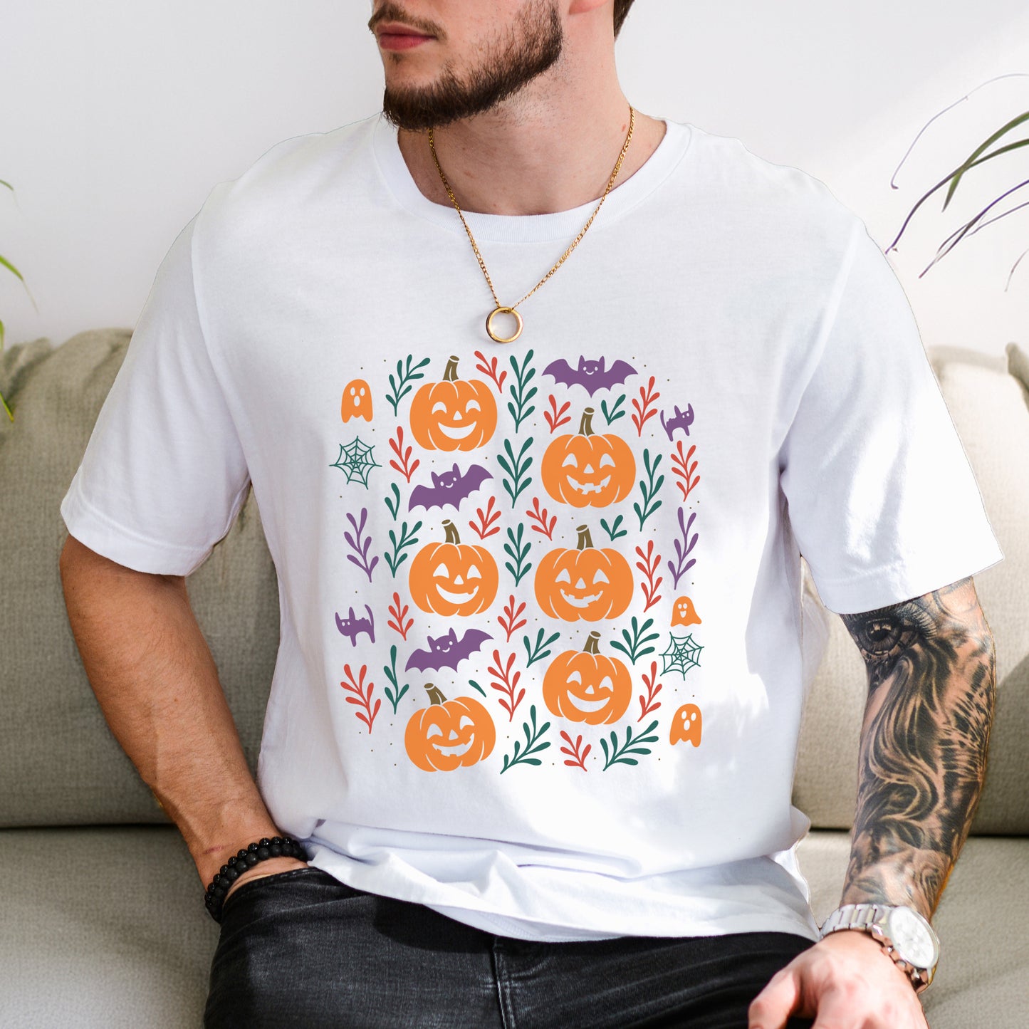 Pumpkin Bats Halloween T-Shirt – Cute Spooky Doodles Fall Tee