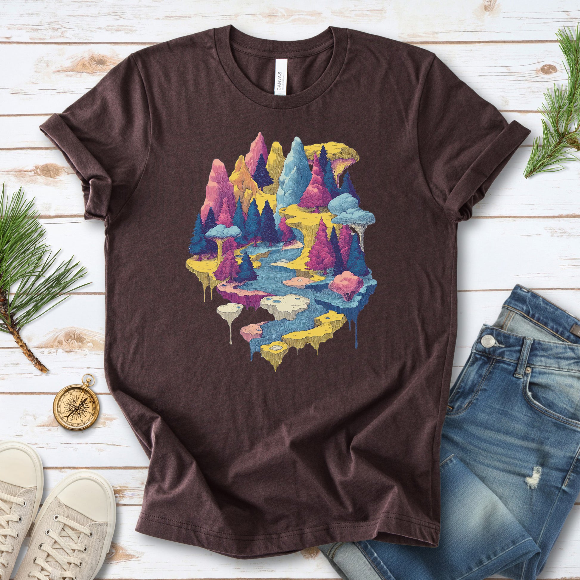 Soft Lands T-Shirt – Psychedelic Fantasy Forest & Dreamscape Mountain Art