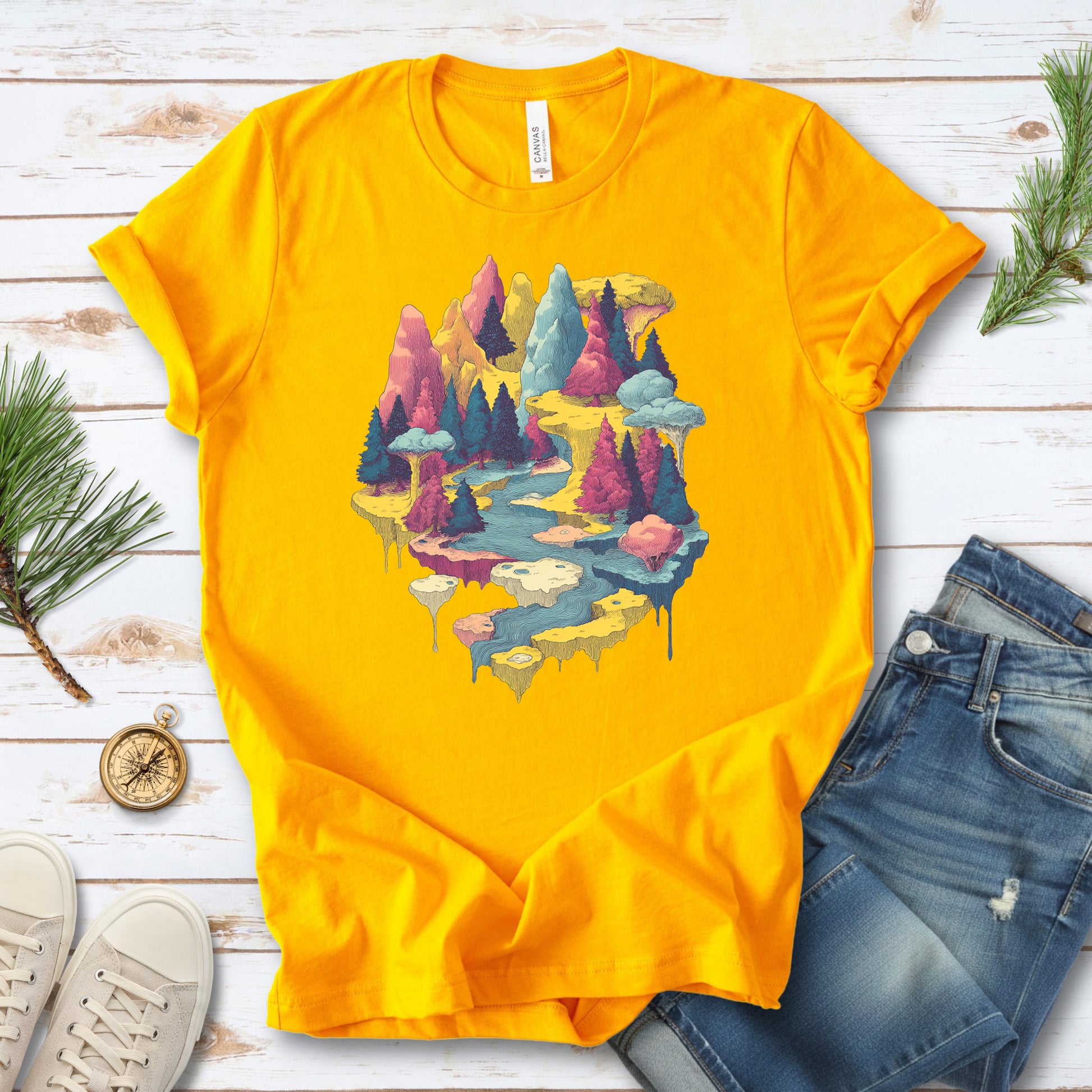 Soft Lands T-Shirt – Psychedelic Fantasy Forest & Dreamscape Mountain Art
