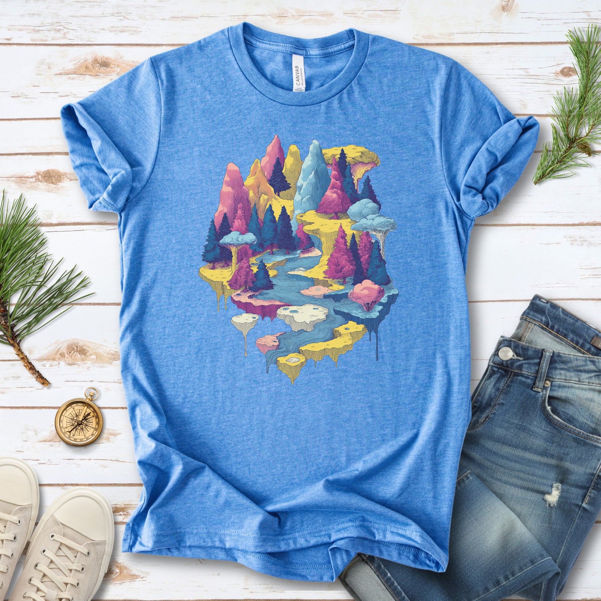Soft Lands T-Shirt – Psychedelic Fantasy Forest & Dreamscape Mountain Art