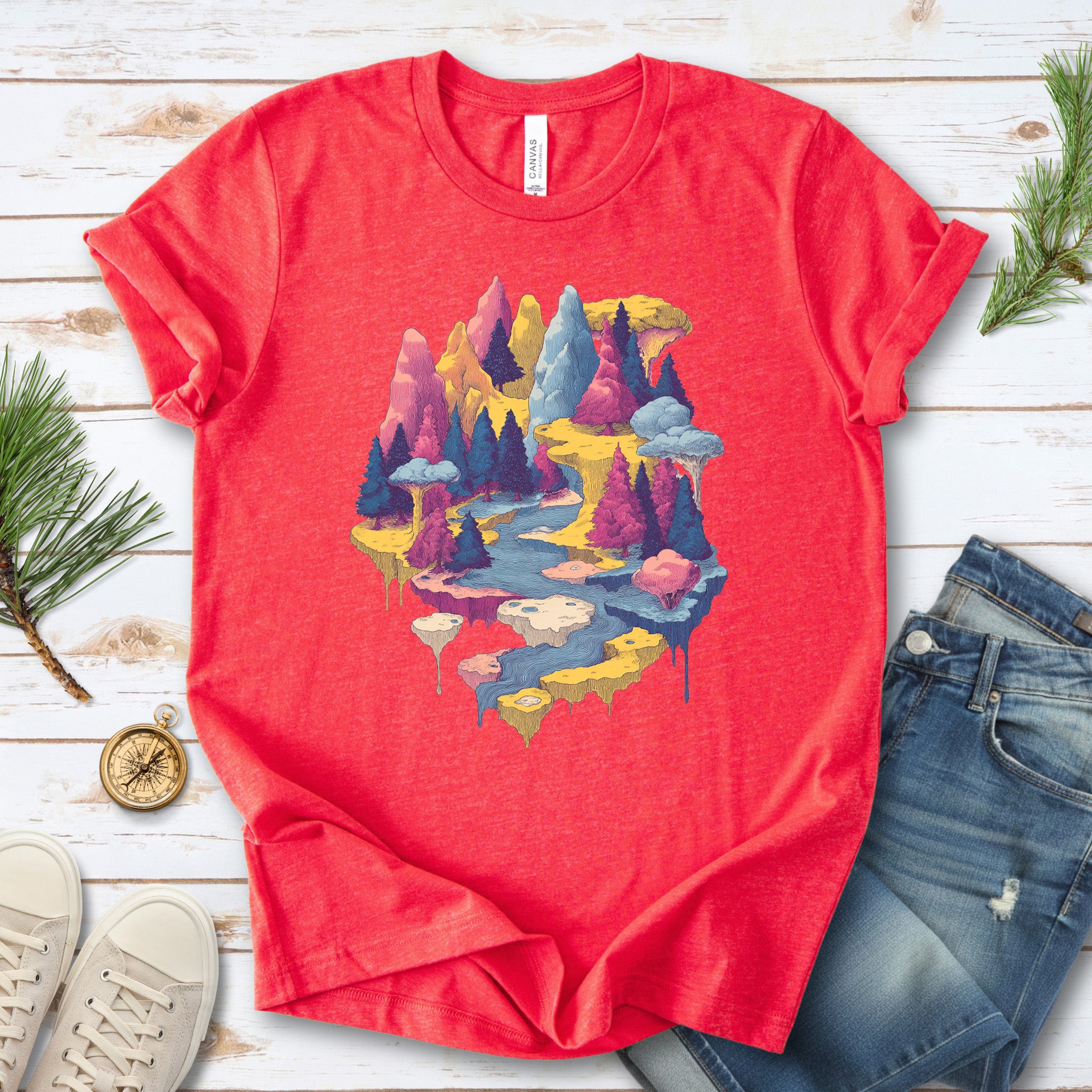 Soft Lands T-Shirt – Psychedelic Fantasy Forest & Dreamscape Mountain Art