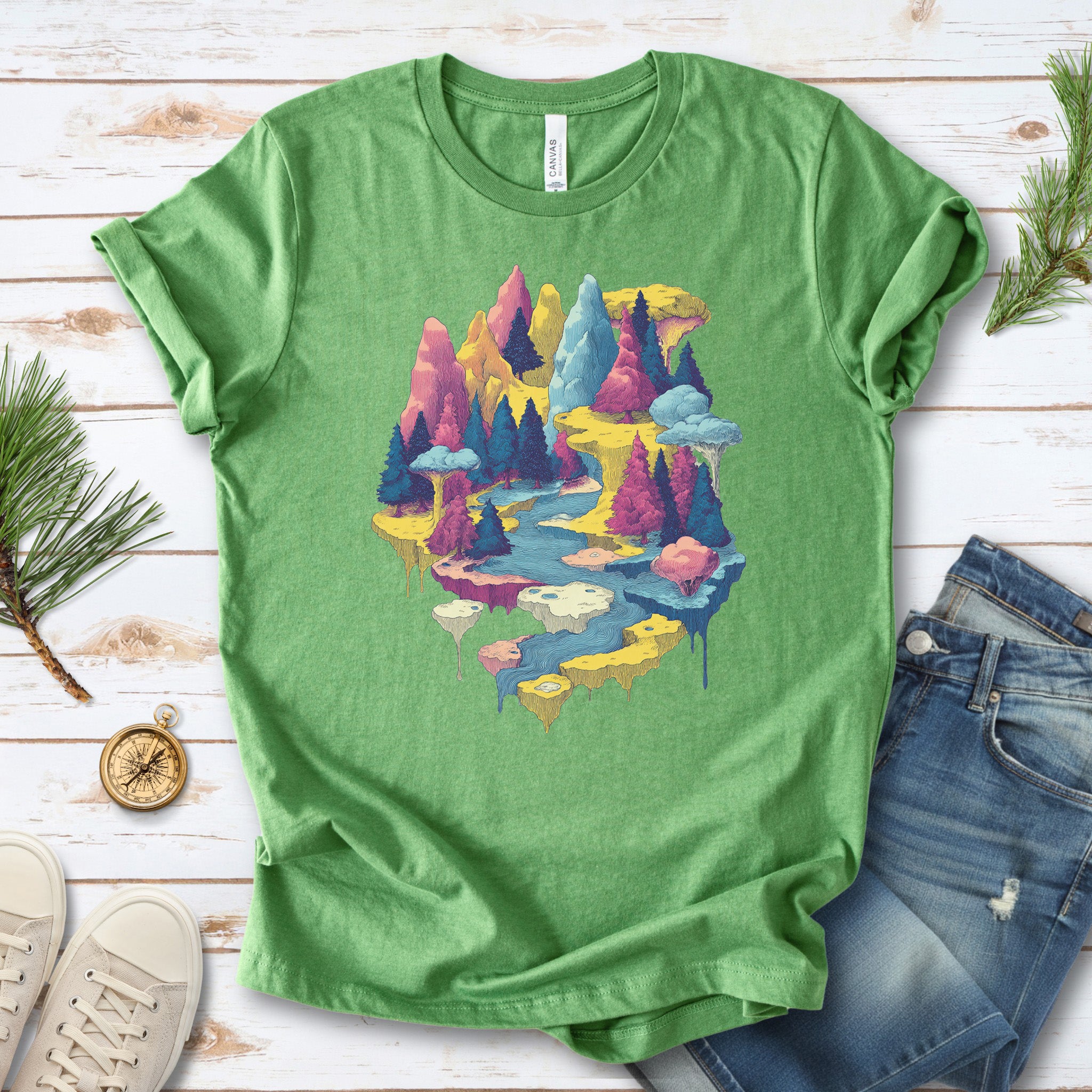 Soft Lands T-Shirt – Psychedelic Fantasy Forest & Dreamscape Mountain Art