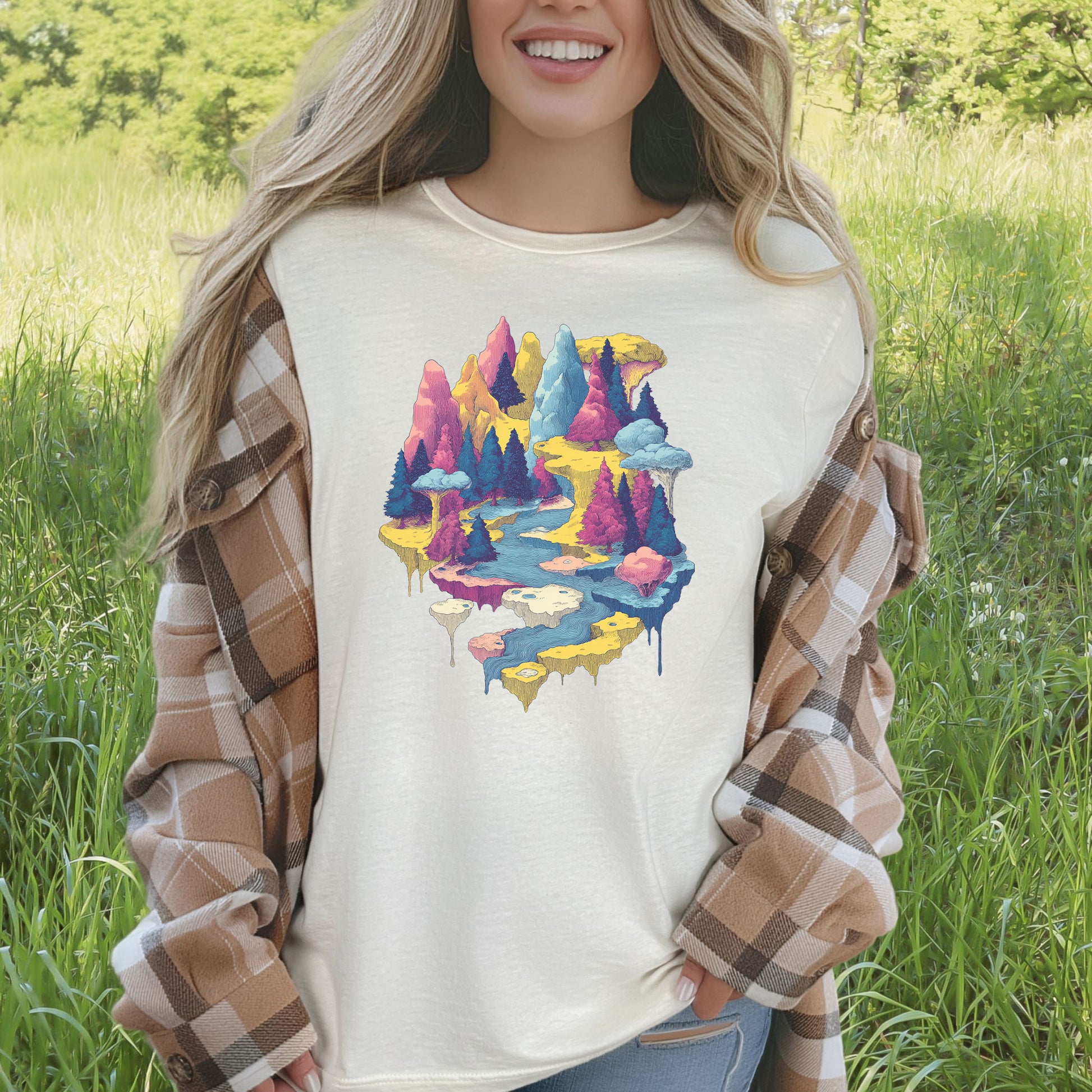 Soft Lands T-Shirt – Psychedelic Fantasy Forest & Dreamscape Mountain Art