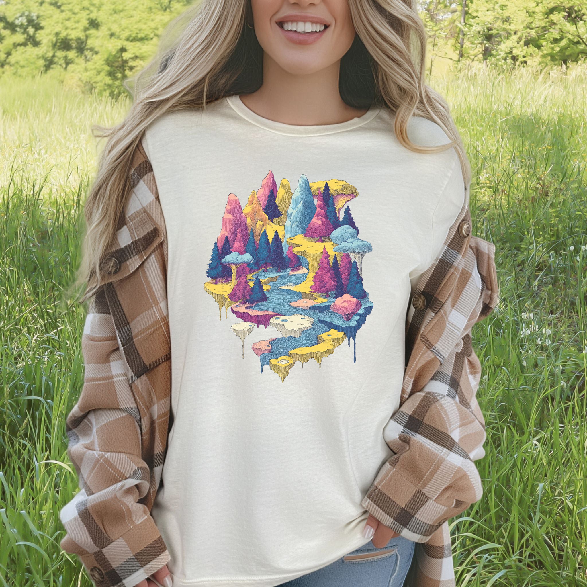 Soft Lands T-Shirt – Psychedelic Fantasy Forest & Dreamscape Mountain Art