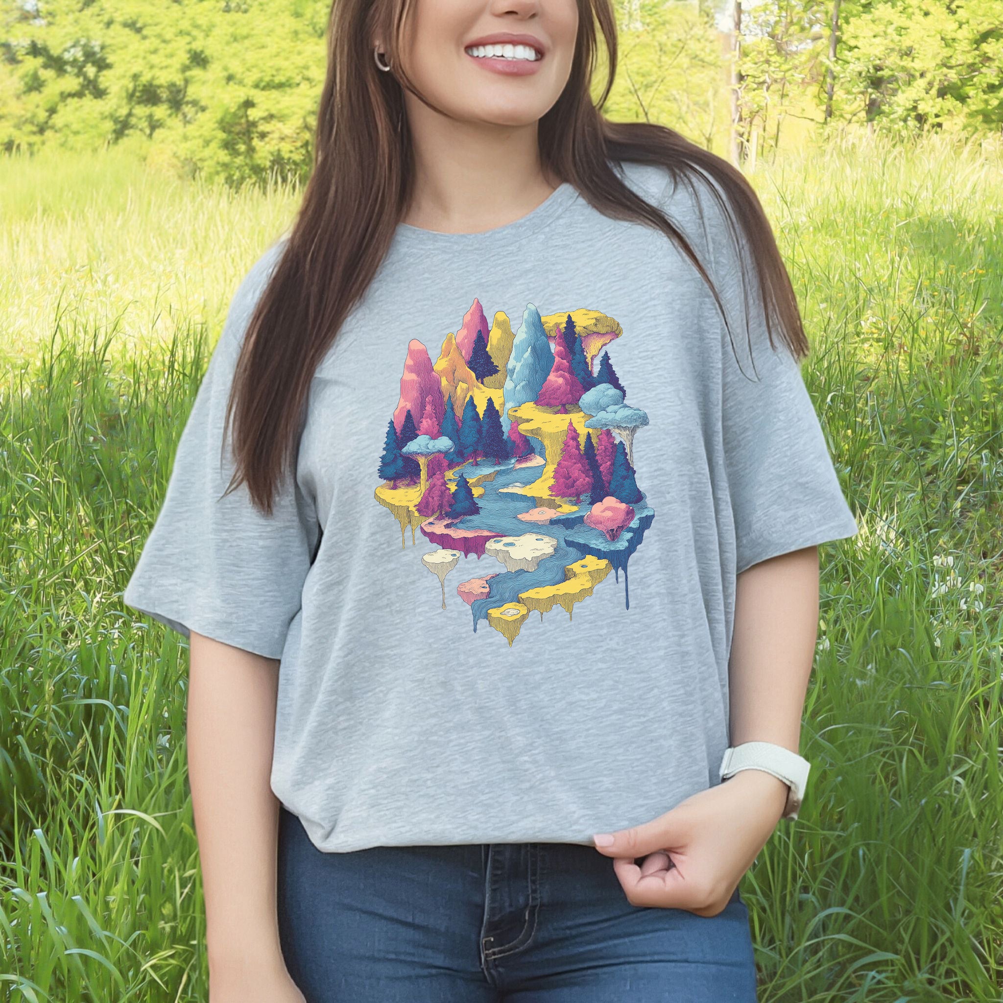 Soft Lands T-Shirt – Psychedelic Fantasy Forest & Dreamscape Mountain Art