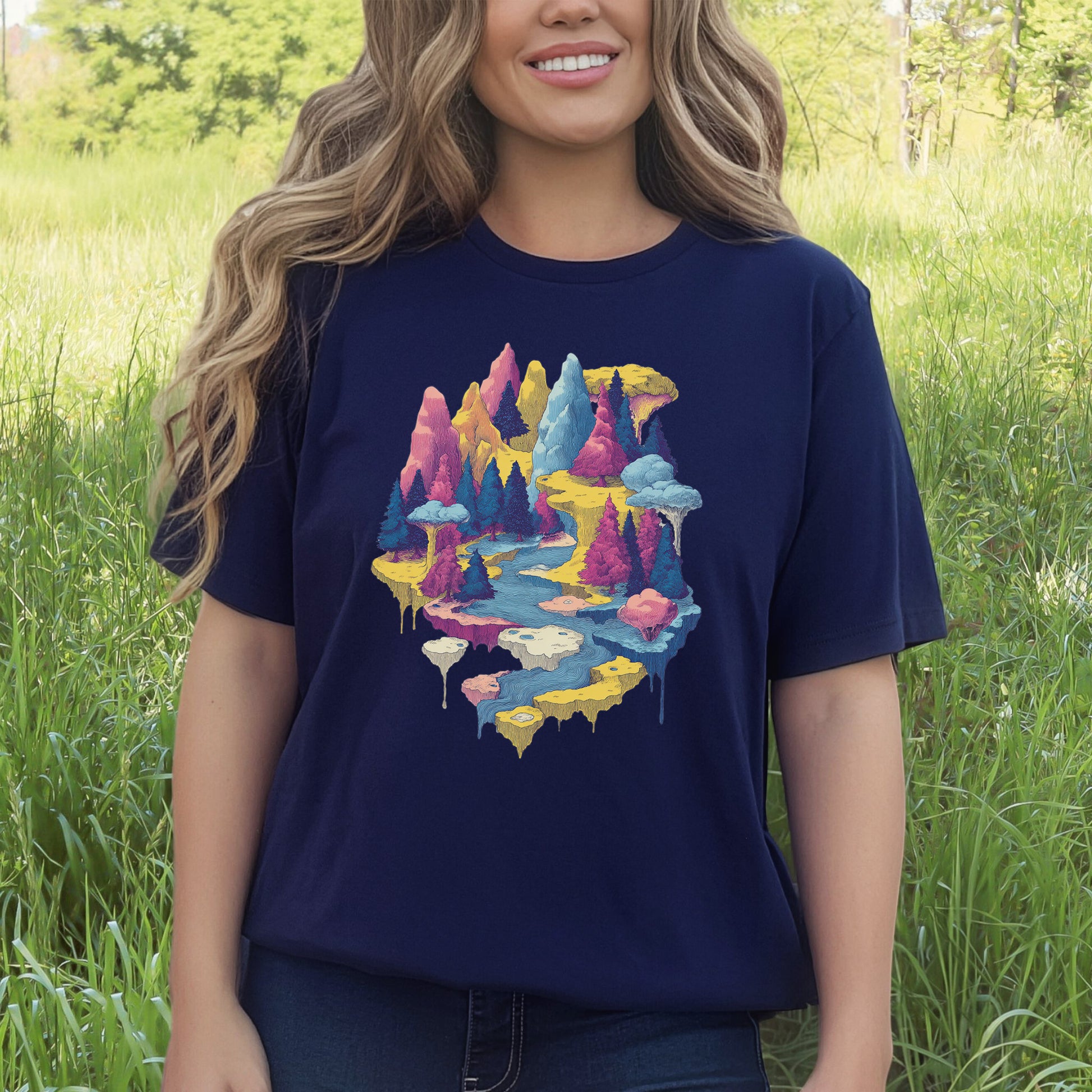 Soft Lands T-Shirt – Psychedelic Fantasy Forest & Dreamscape Mountain Art