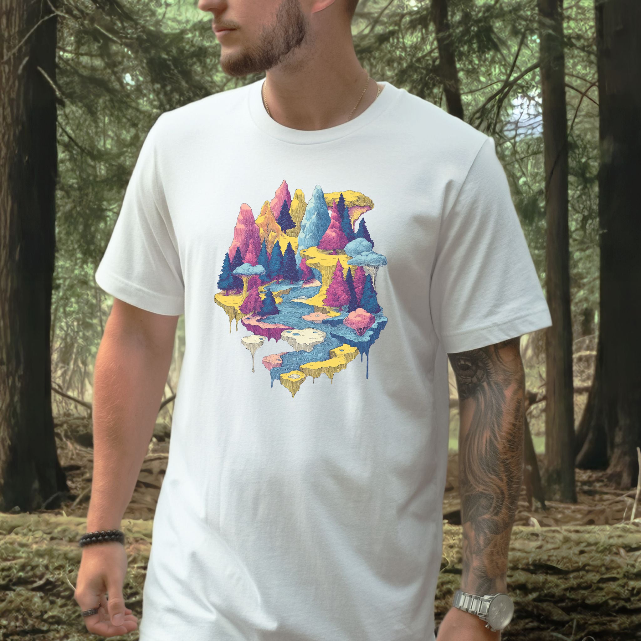 Soft Lands T-Shirt – Psychedelic Fantasy Forest & Dreamscape Mountain Art