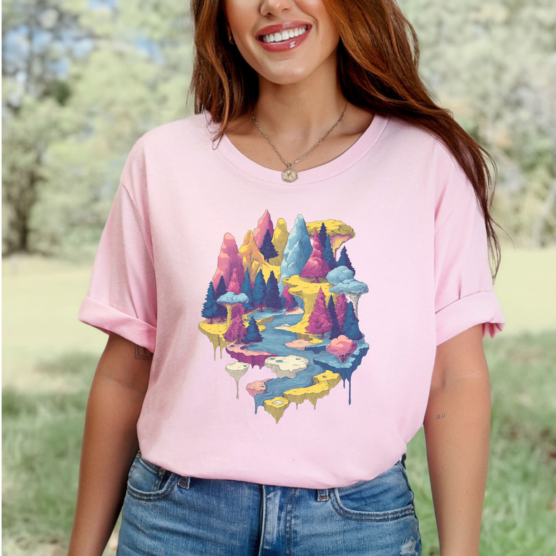 Soft Lands T-Shirt – Psychedelic Fantasy Forest & Dreamscape Mountain Art