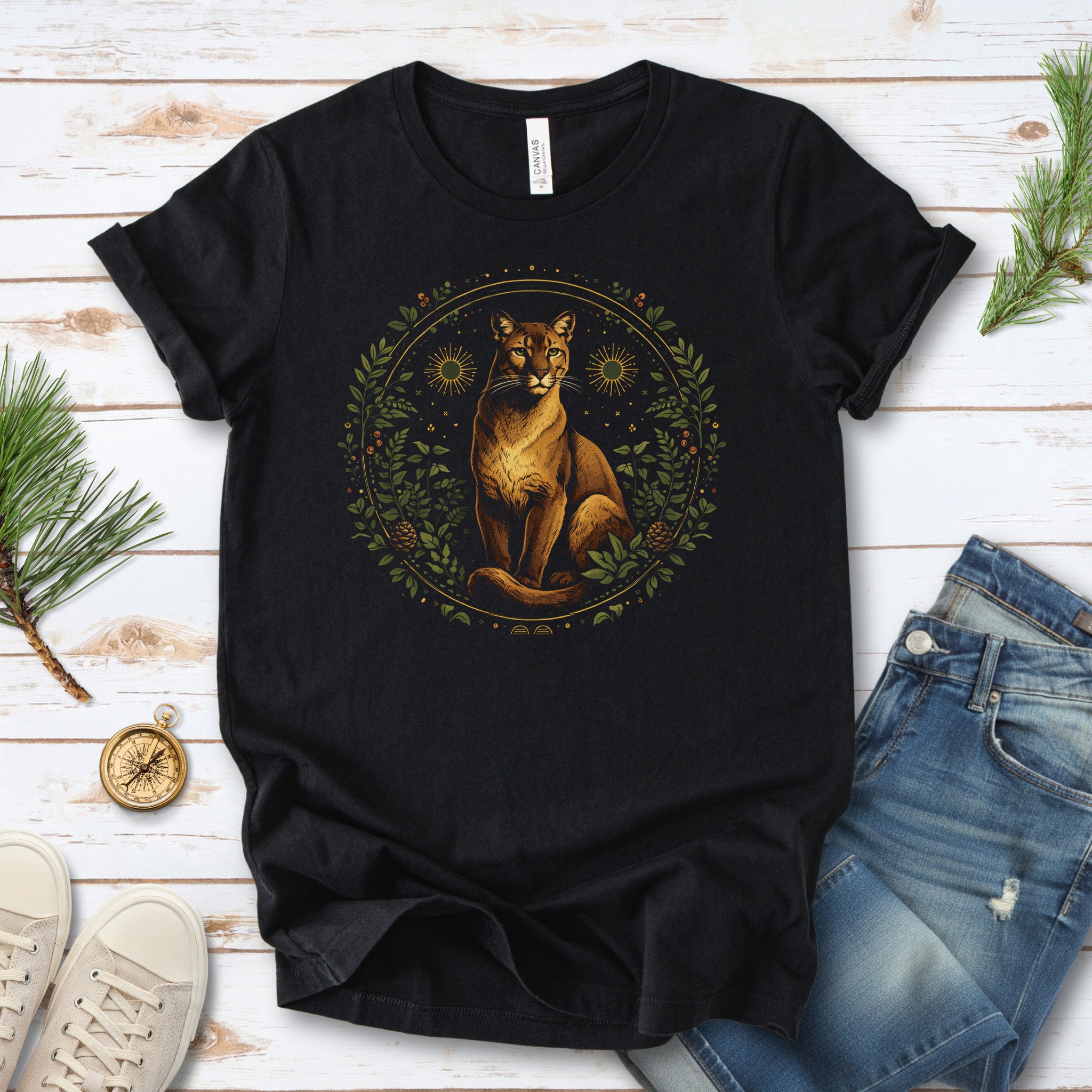 Solar Huntress Puma Botanical Forest Mystical T-Shirt