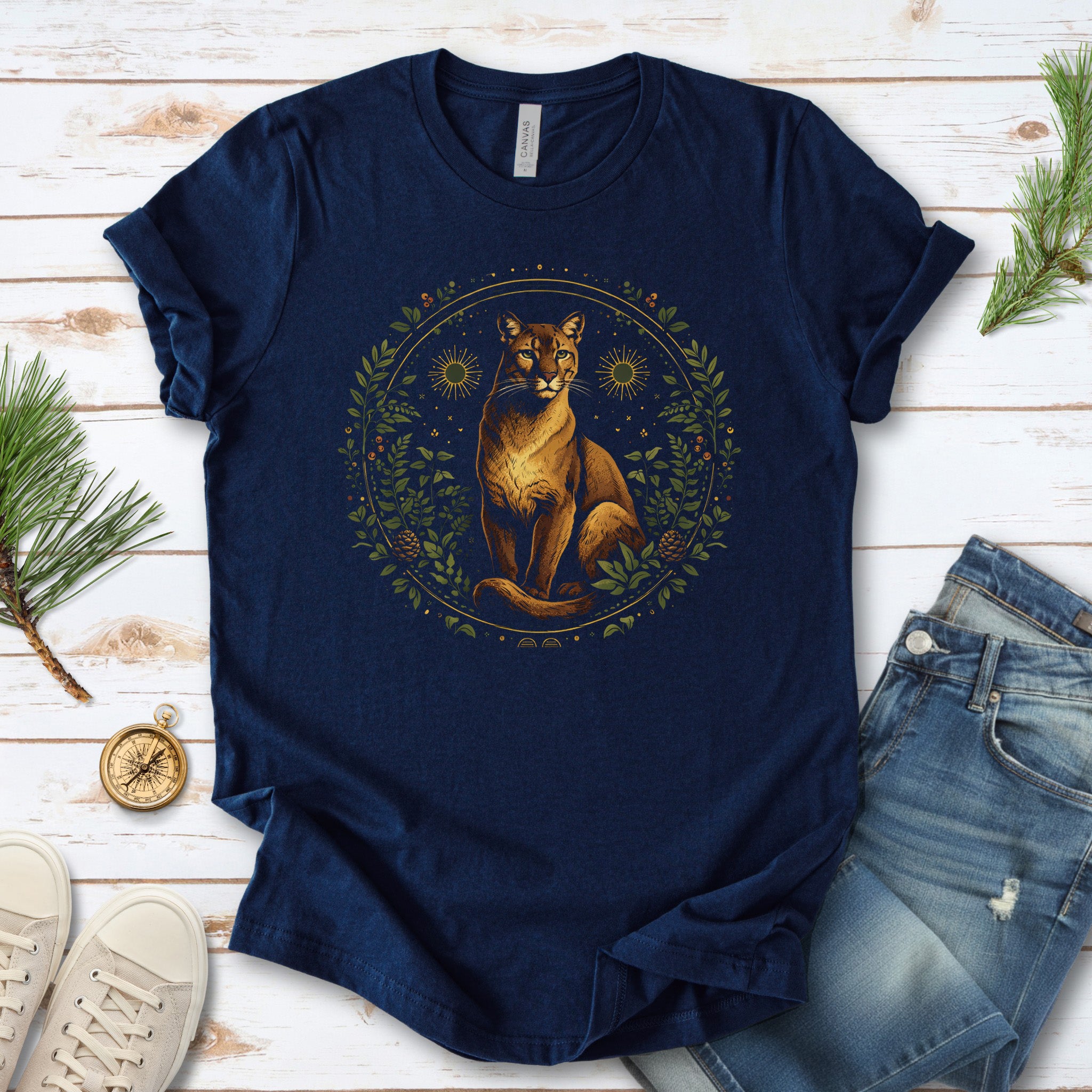 Solar Huntress Puma Botanical Forest Mystical T-Shirt