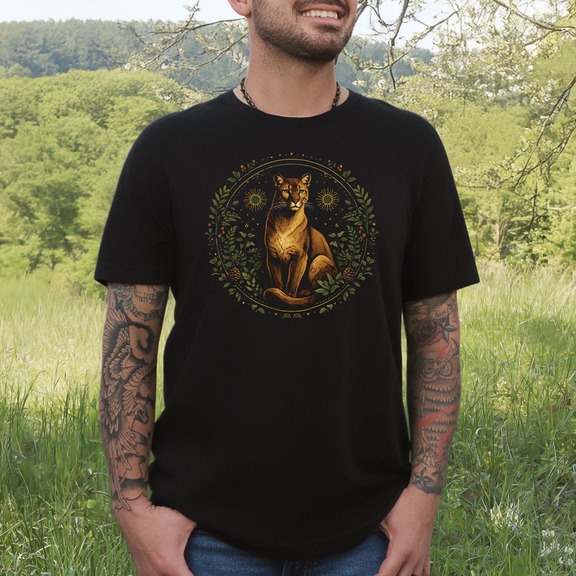 Solar Huntress Puma Botanical Forest Mystical T-Shirt