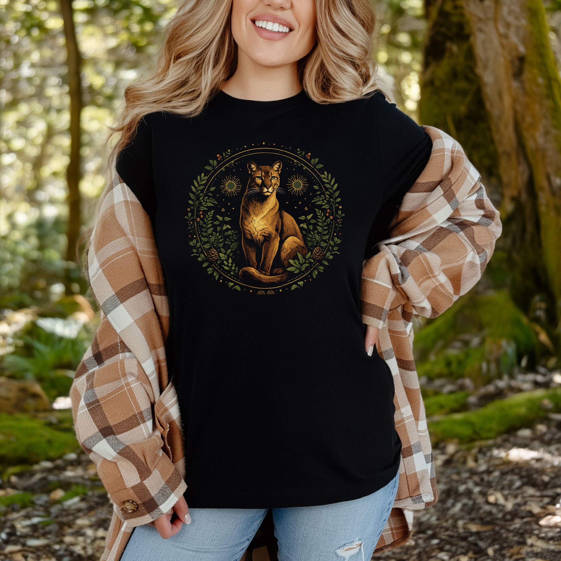 Solar Huntress Puma Botanical Forest Mystical T-Shirt