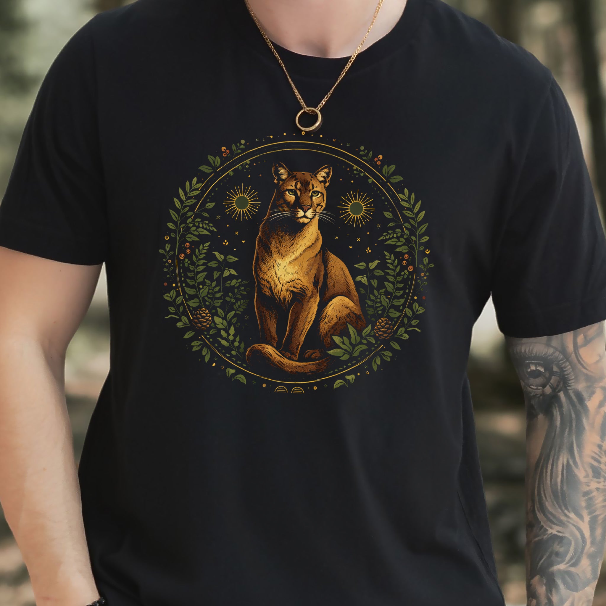 Solar Huntress Puma Botanical Forest Mystical T-Shirt