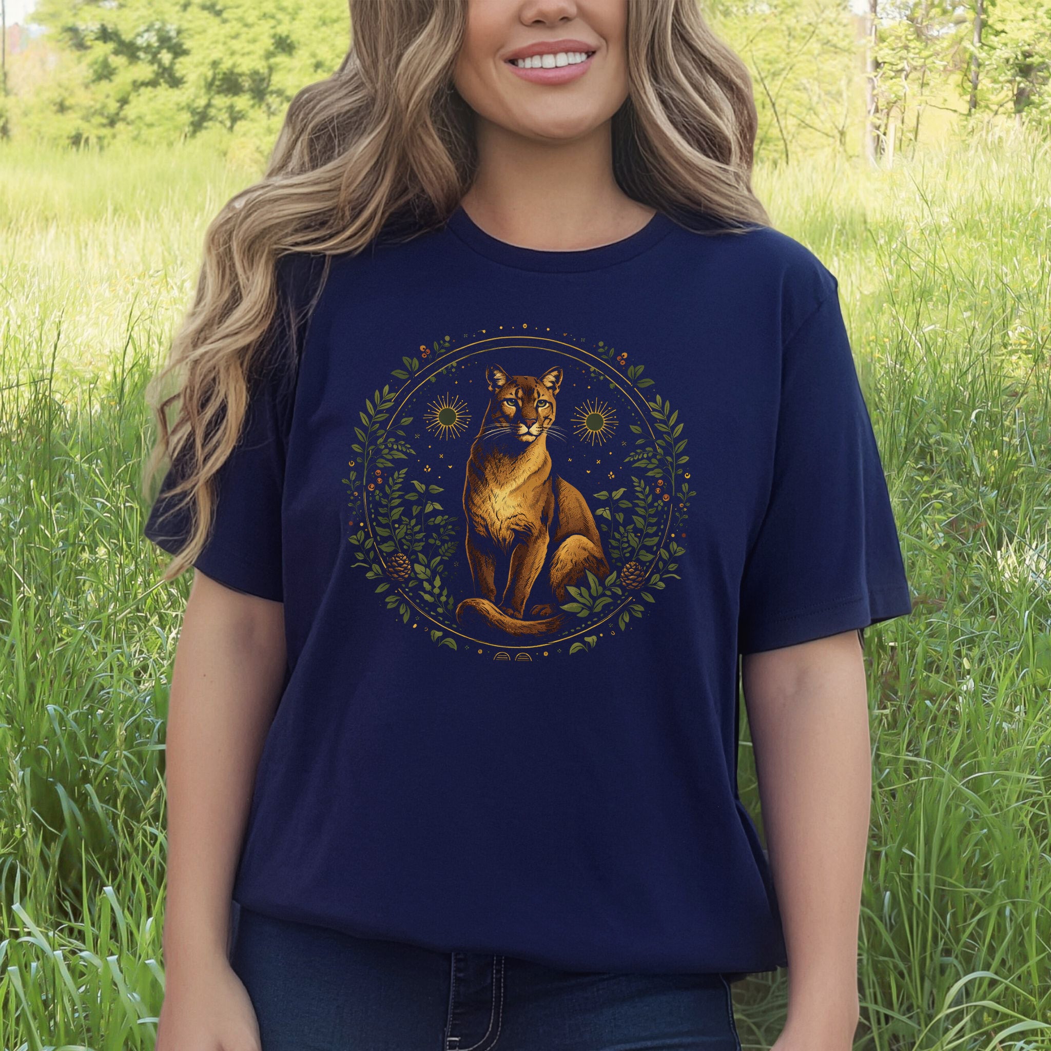 Solar Huntress Puma Botanical Forest Mystical T-Shirt