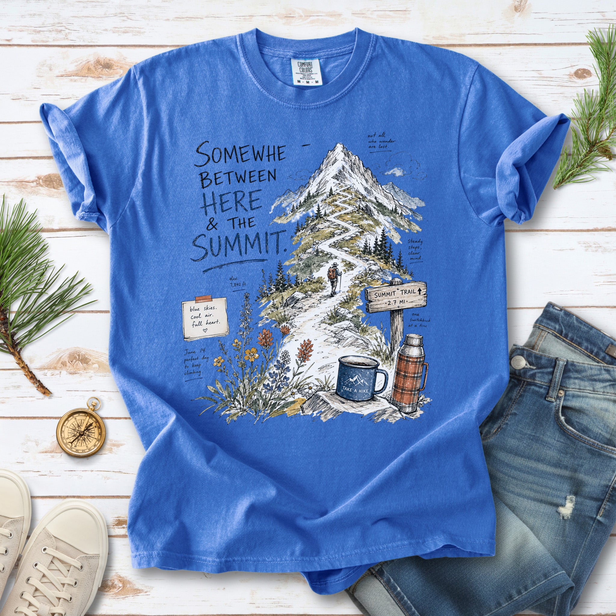 Somewhere Between Here and the Summit Comfort Colors Shirt – Mountain Hiking Tee
