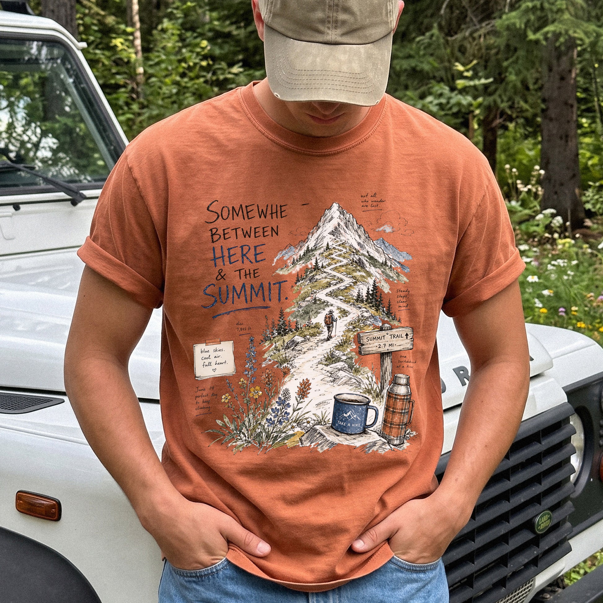 Somewhere Between Here and the Summit Comfort Colors Shirt – Mountain Hiking Tee