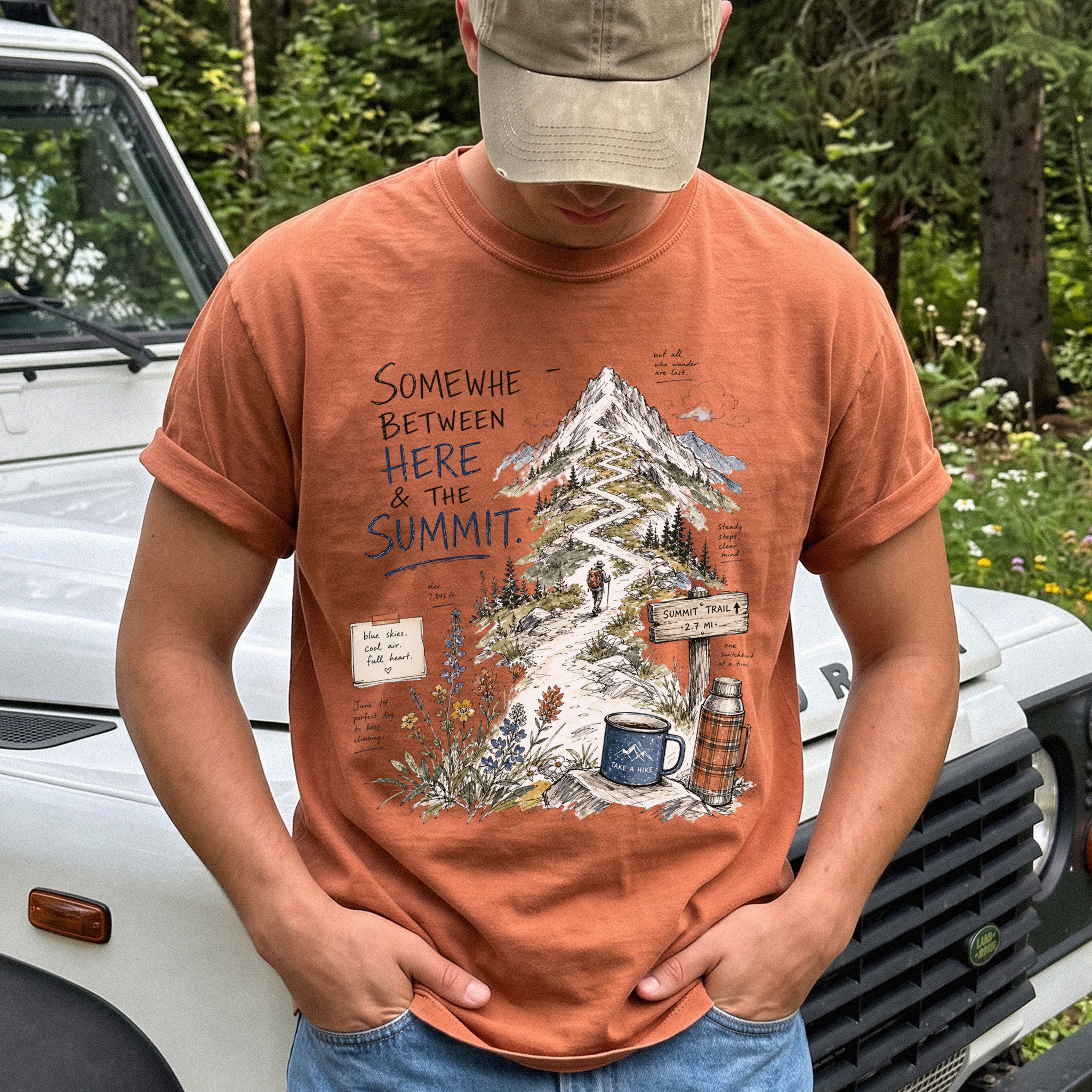 Somewhere Between Here and the Summit Comfort Colors Shirt – Mountain Hiking Tee