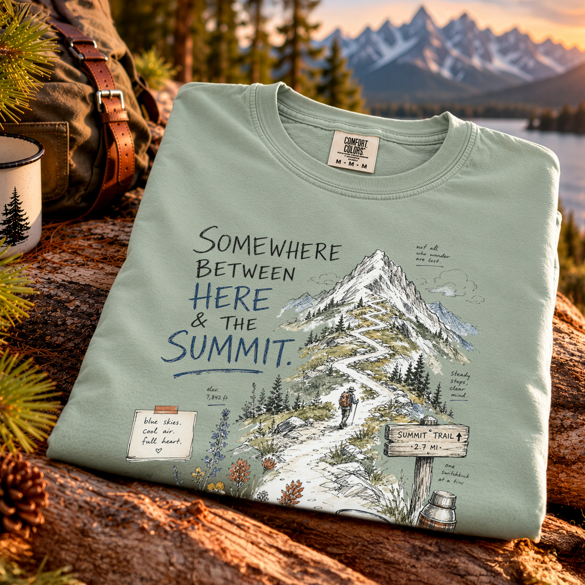 Somewhere Between Here and the Summit Comfort Colors Shirt – Mountain Hiking Tee