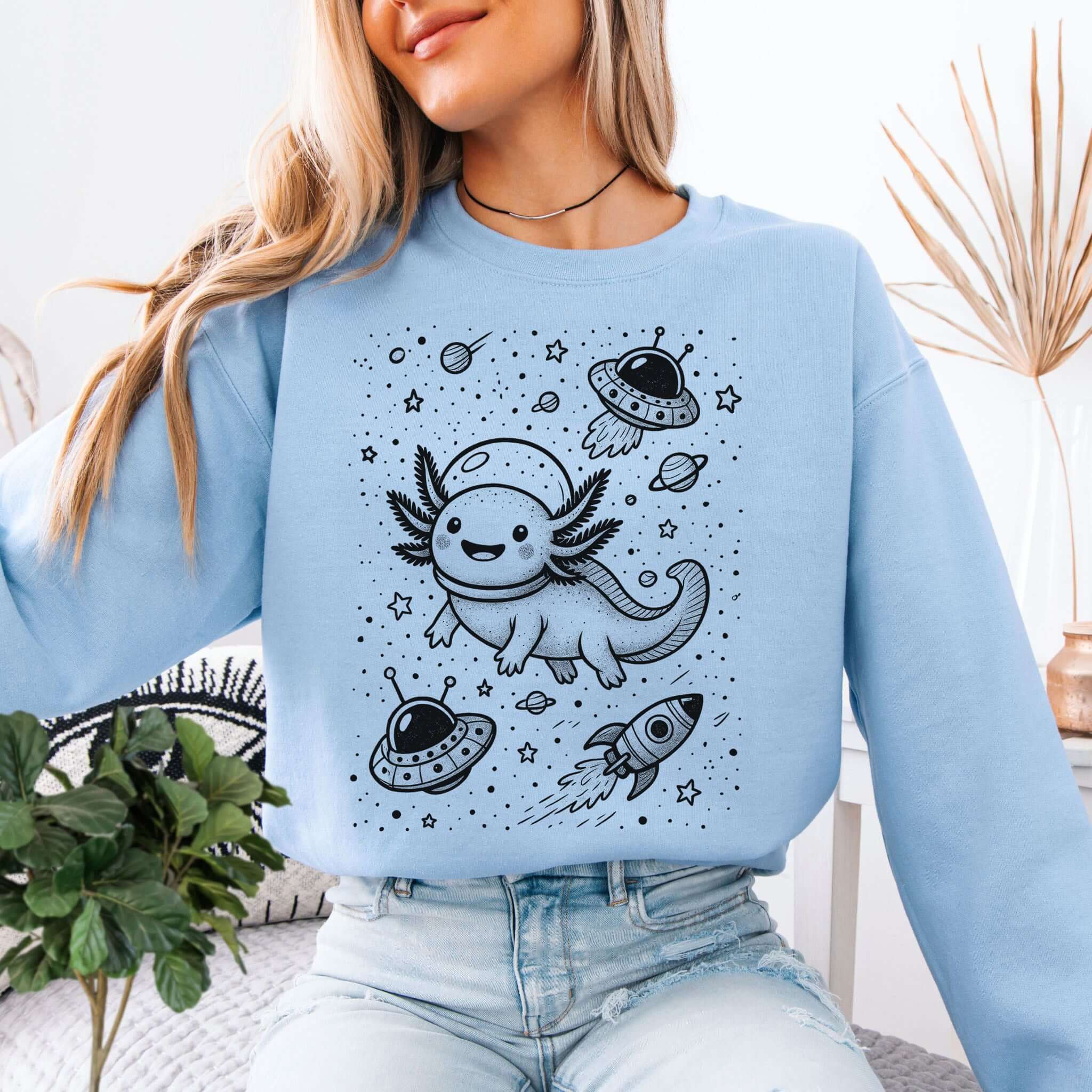Axolotl in Space Sweatshirt – Funny Amphibian Lover Gift Crewneck