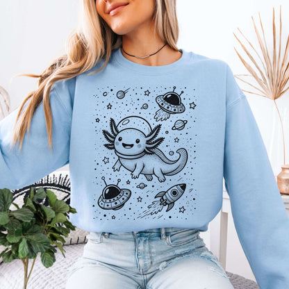 Axolotl in Space Sweatshirt – Funny Amphibian Lover Gift Crewneck