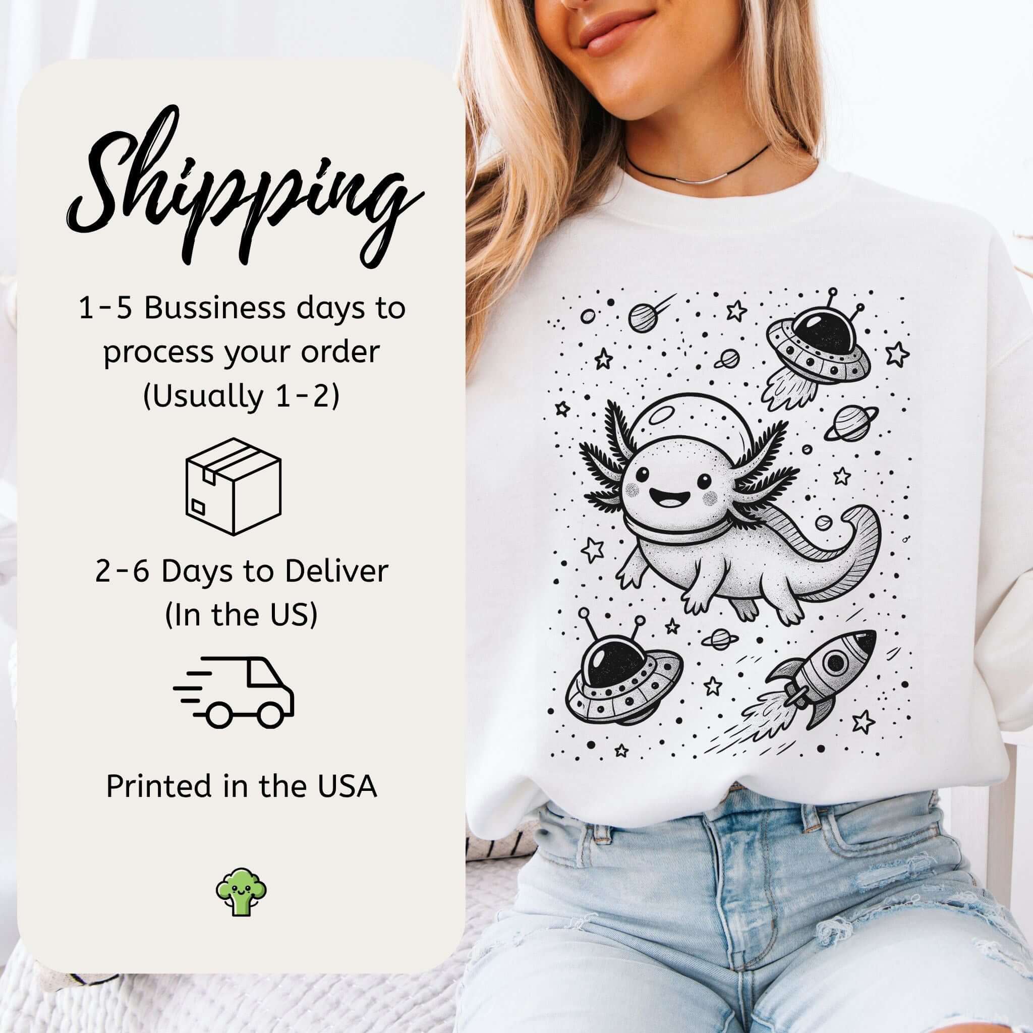 Axolotl in Space Sweatshirt – Funny Amphibian Lover Gift Crewneck