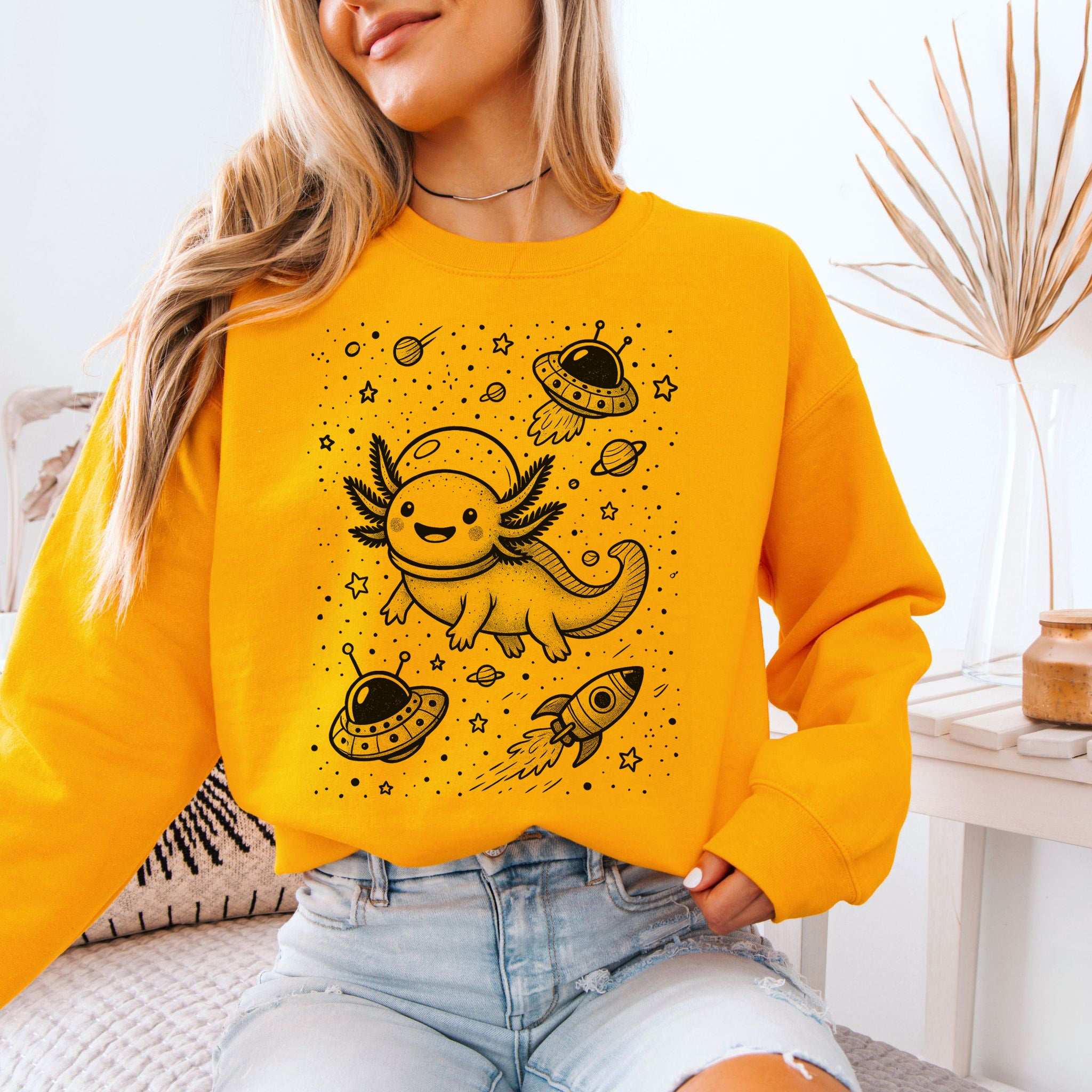 Axolotl in Space Sweatshirt – Funny Amphibian Lover Gift Crewneck