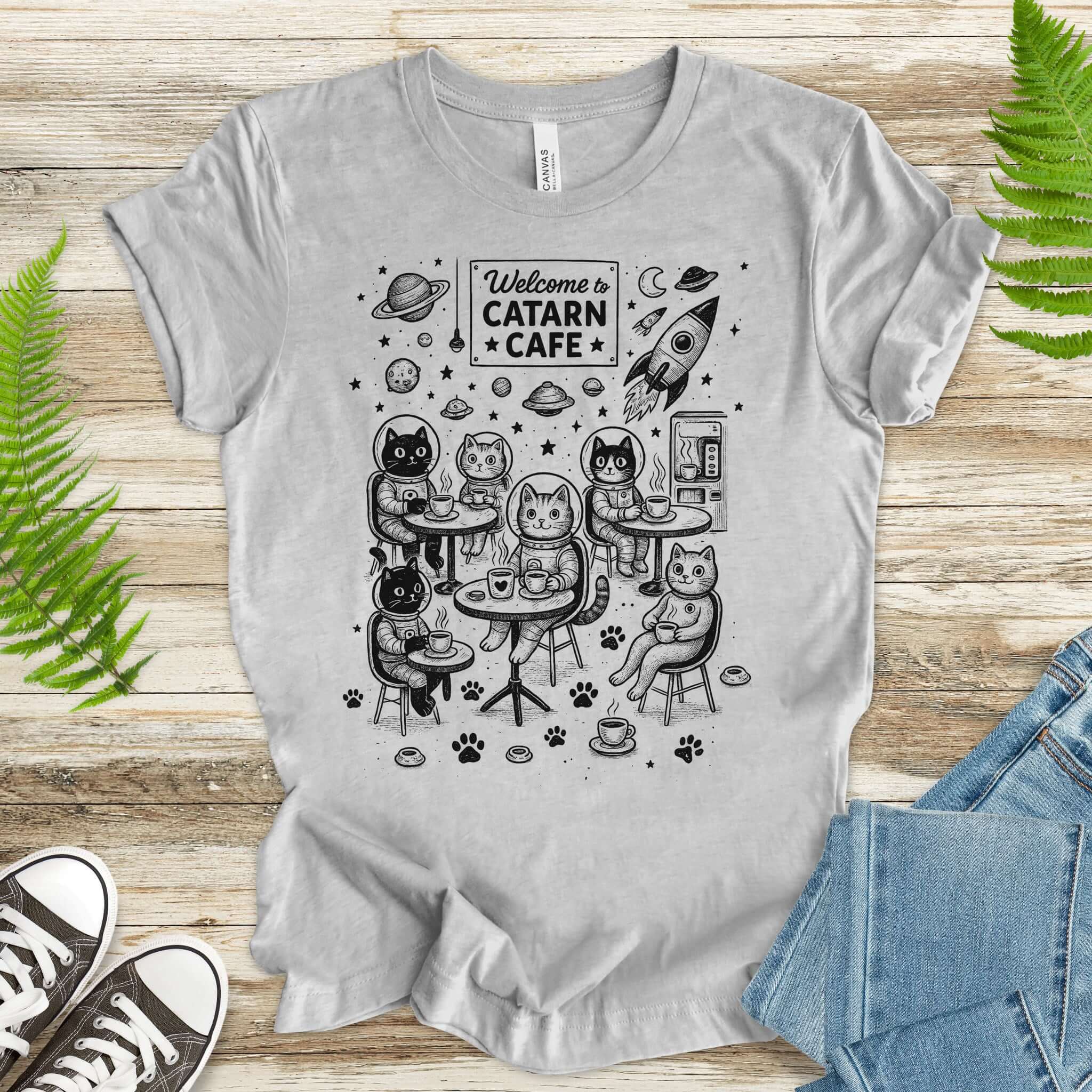 Space Cats Café Funny T-Shirt