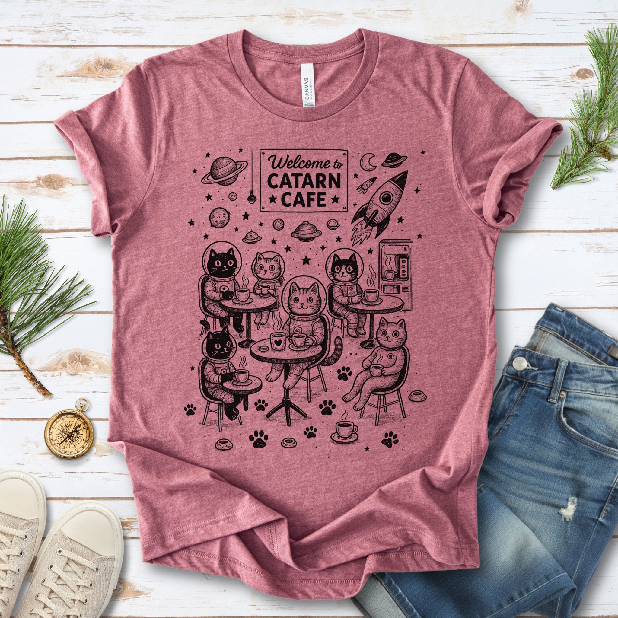 Space Cats Café Funny T-Shirt